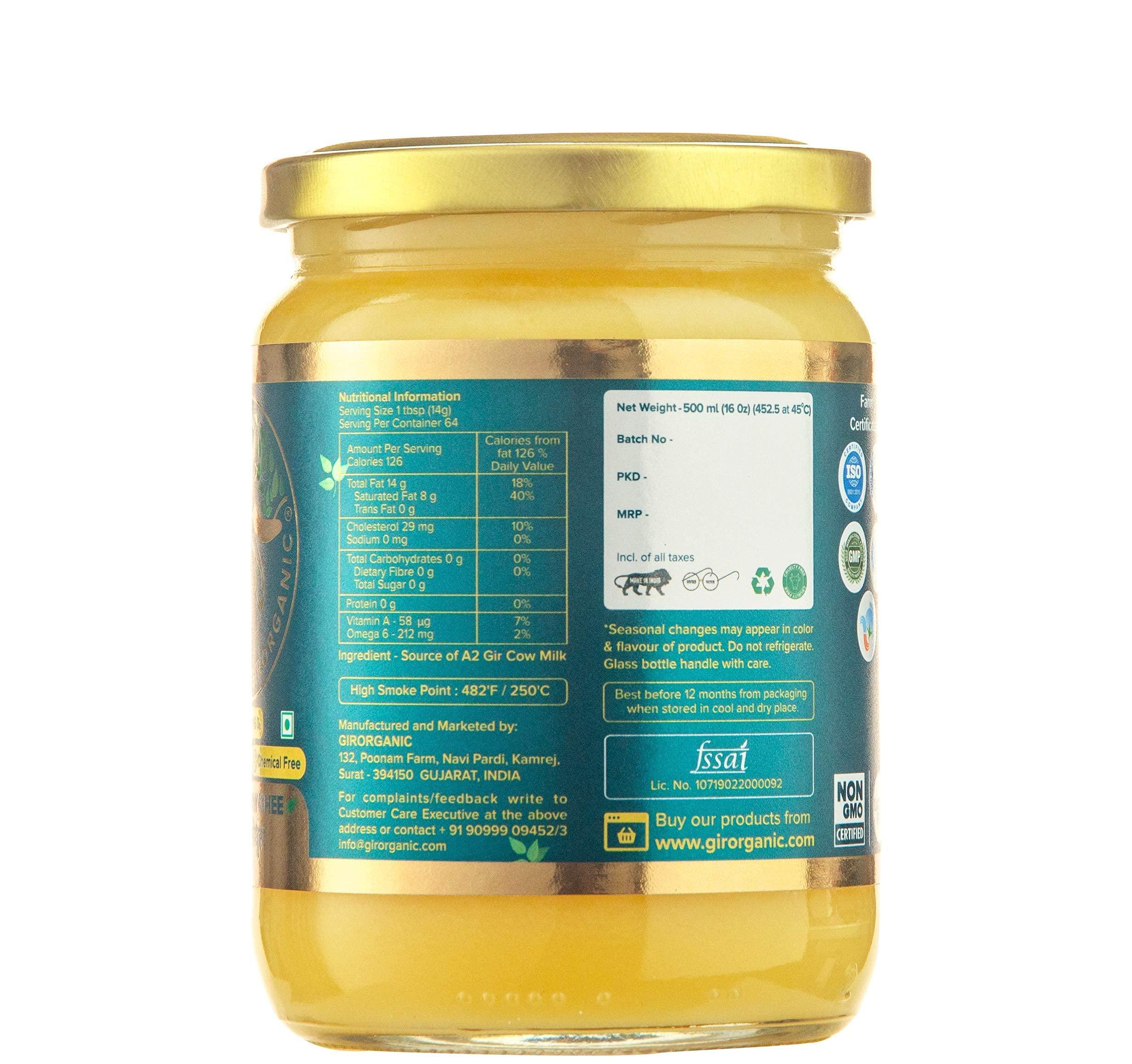 GIRORGANIC GirOrganic Grass Fed A2 Ghee | Clarified Butter (16 Oz) - Unsalted Gir Cow Ghee Butter - Organic Ghee Oil - Pasture Raised, Lactose-Free 16 Oz