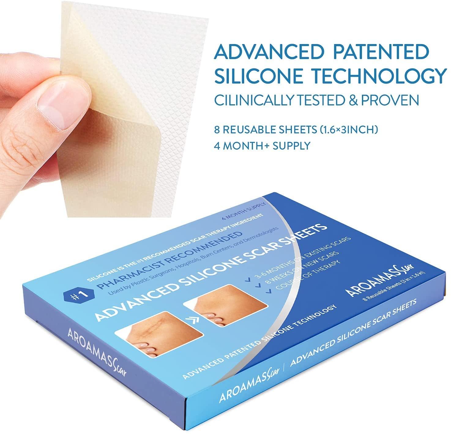 Aroamas Scar Aroamas Scar Silicone Scar Tape Softens & Flattens Scars from Surgery, Injury, Burns, C-Section, Scratch Marks  Reusable Medical-Grade Silicone Scar Sheets for All Skin Types [3\"x1.57\", 8 Sheets]