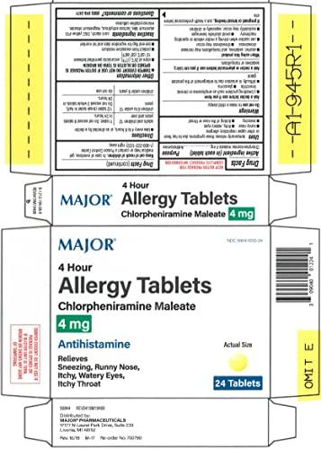 MAJOR Major Chlorpheniramine 4 Mg Tabs - Chlorpheniramine Maleate 4-Hour Allergy Medicine Tablets - Antihistamine for Sneezing, Itchy and Watery Eyes, Itchy Throat, Runny Nose - 100 Tablets per Bottle