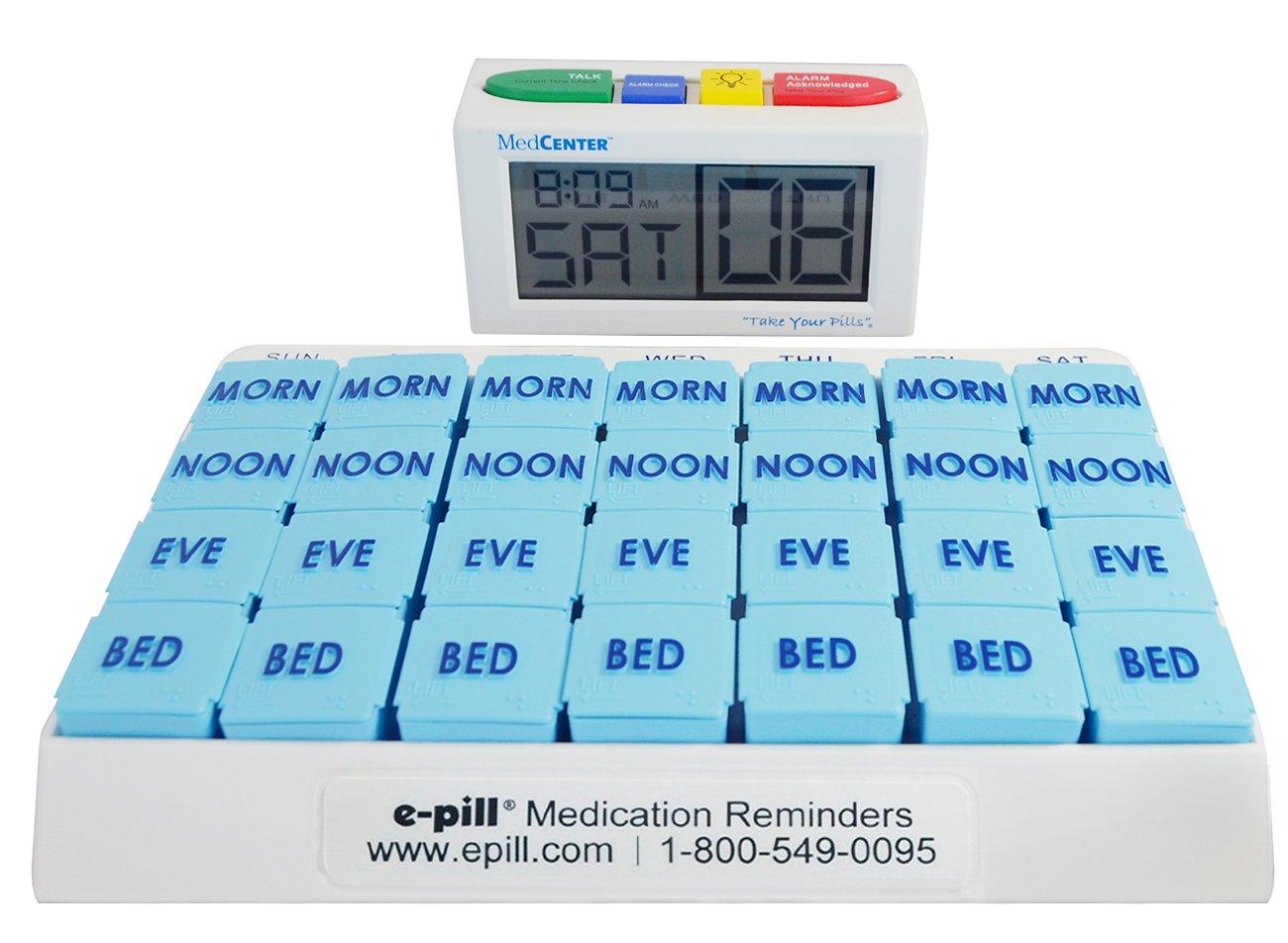 e-pill Medication Reminders e-Pill 4 Times a Day x 7 Day Large Weekly Pill Organizer, Vitamin, and Medicine Pillbox - with 4 Alarm Talking Reminder