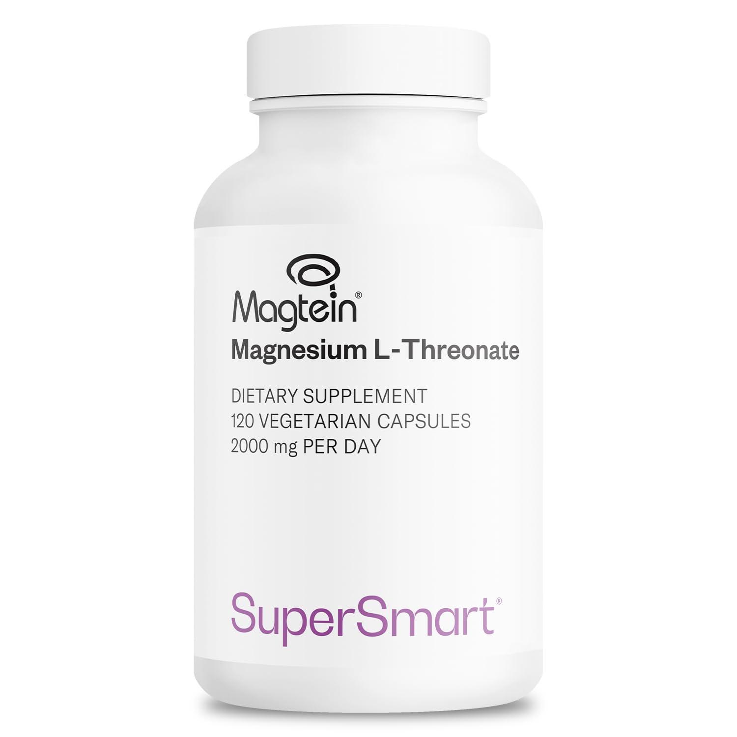 super smart Supersmart - Magnesium L-Threonate 2000mg per Day (Patented Magtein) - Highly Bioavailable Magnesium Threonate - Brain Supplement | Non-GMO & Gluten Free - 120 Vegetarian Capsules