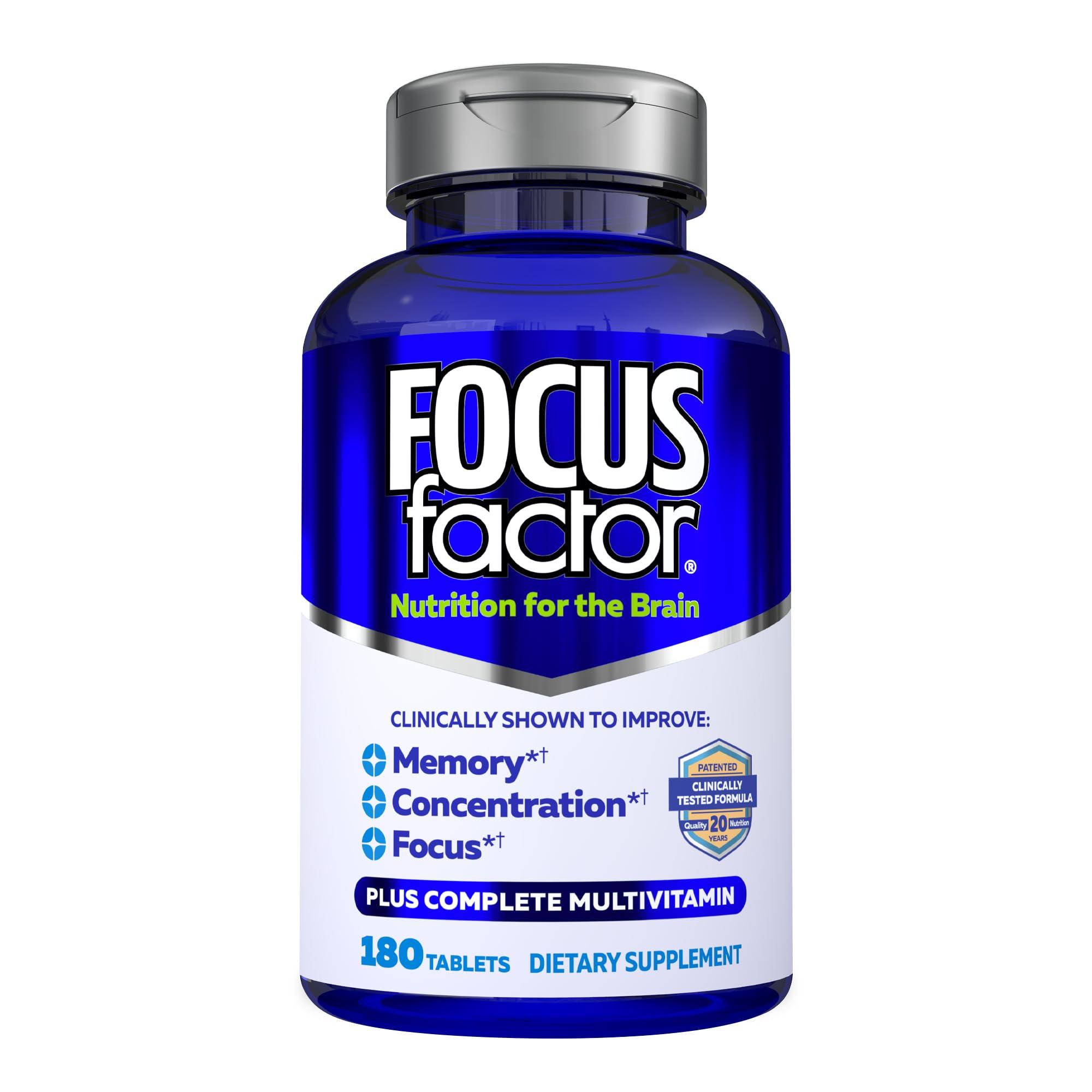 Focus Factor Focus Factor Brain Supplement Multivitamin Improve Memory and Clarity Boost Concentration Neuro Energy Learning Reasoning for Men and Women 180 Tablets
