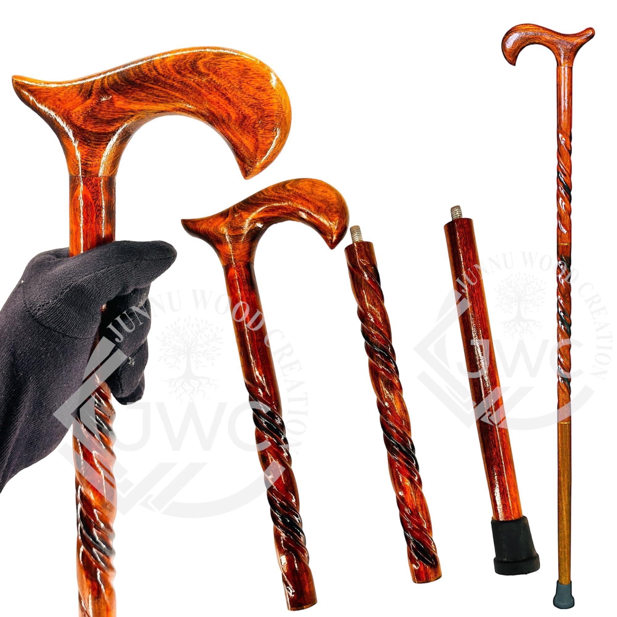 JUNNU WOOD CREATION JUNNU WOOD CREATION Walking Stick Cane Men Canes Wooden Sticks Handcrafted Best Wood for Mens and Women Senior Fancy Fold able, YELLOWISH