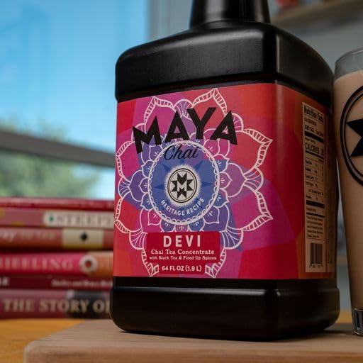 Maya Tea Maya Chai Tea Concentrate, Devi, Extra Spice, Heritage Recipe, 64 Fl Oz, Pack of 4 with 1 Pump