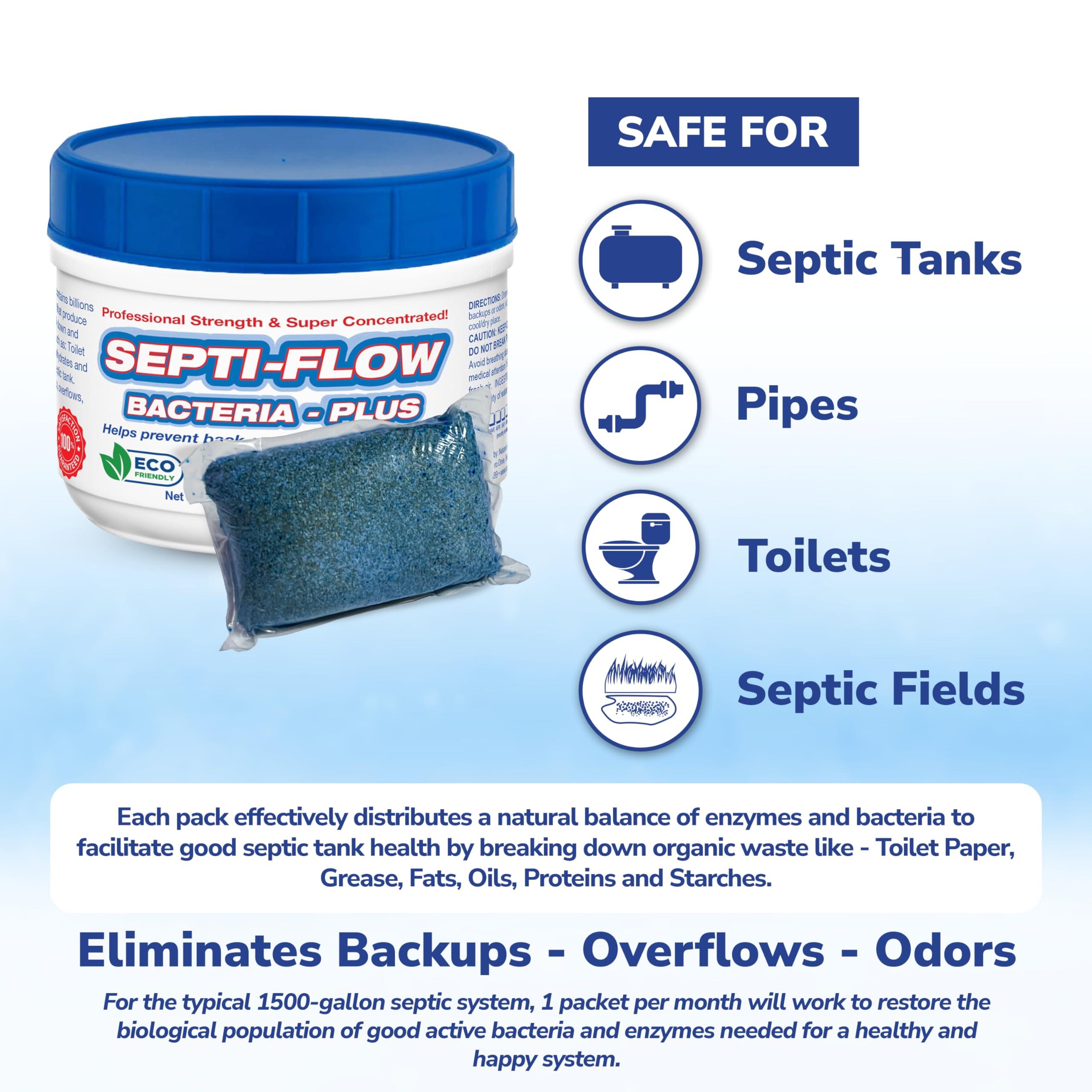 Septi-Flow Septic Tank Treatment | Septic Enzyme Pods | 1 Year Supply | 2+ Billions CFUs per Pod | Fast-Dissolving, Live Bacteria-Plus Enzymes | Prevents Backups & Odors | Made in USA by Septi-Flow | 12 Packets