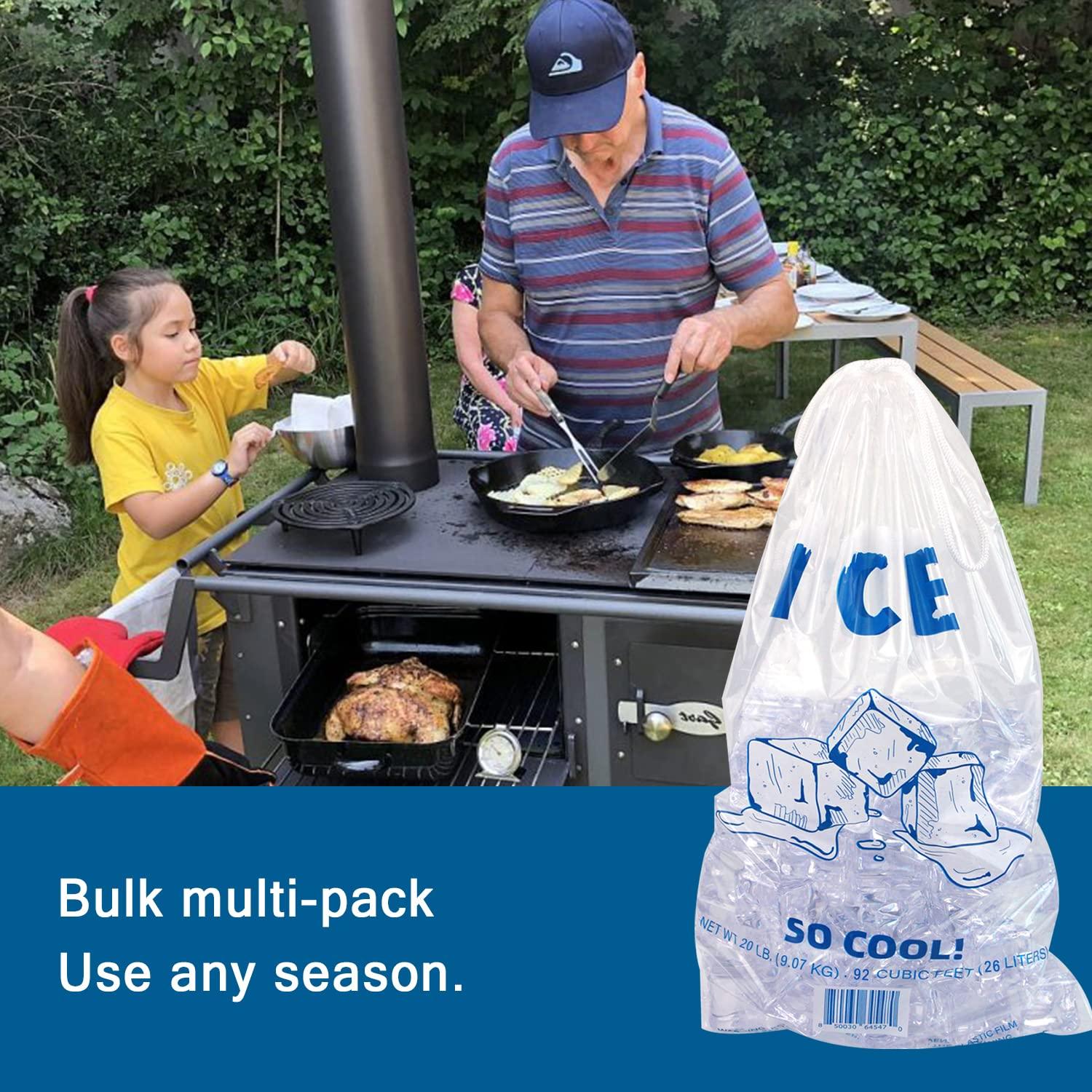 24/7 BAGS 100 Ice Bags, 10 LB Hold Capacity (12\"x20\"), Clear With Drawstrings, BPA-Free, Puncture Resistant, Heavy Duty