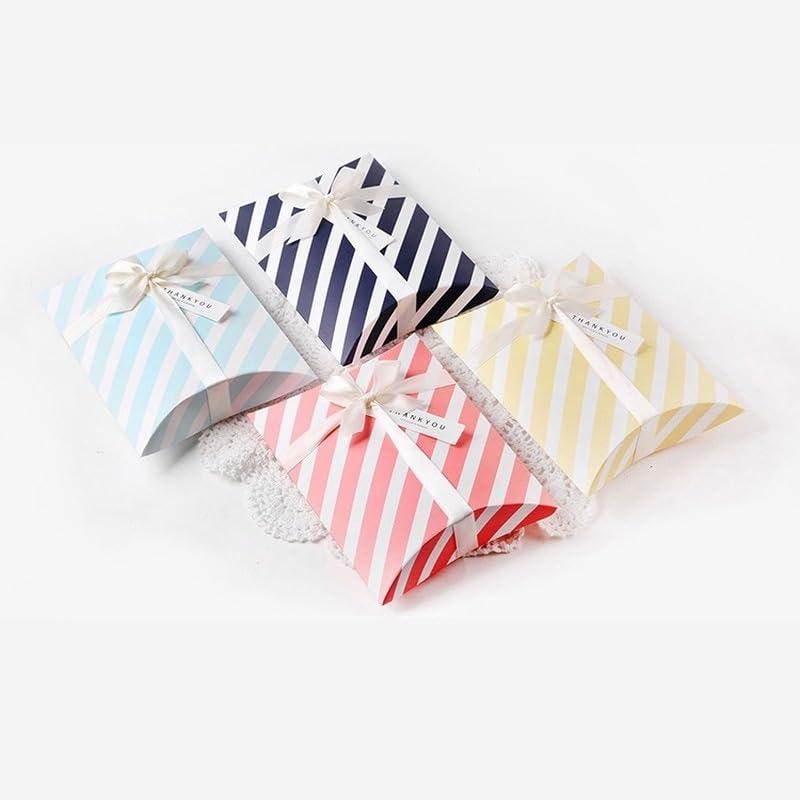 MODADA MODADA Gift Bags 10/30/50 pcs Small Paper Candy Packaging Boxes Pillow Shape Wedding Favor Gift Boxes DIY Bag Birthday Party Favor (Color : Pink striped, Size : 30PCS_M)