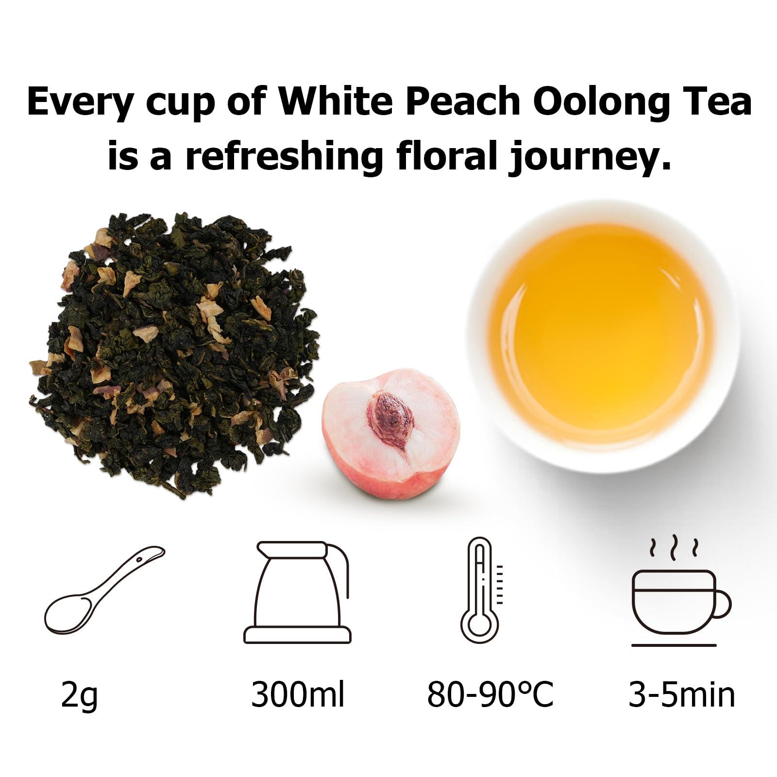 HANFANGLING HANFANGLING White Peach Oolong Tea, Refreshing, Caffeine Alternative, Fresh Sweetness of White Peach and Aromatic Taste of Oolong Tea Loose Leaf 1.76oz