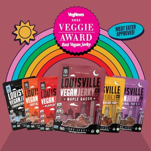 Louisville Vegan Jerky Louisville Vegan Jerky Co. Best Sellers 1 Variety Bundle Vegan Jerky 3 oz. 3 pack (Smoky Carolina BBQ, Smoked Black Pepper, Maple Bacon)