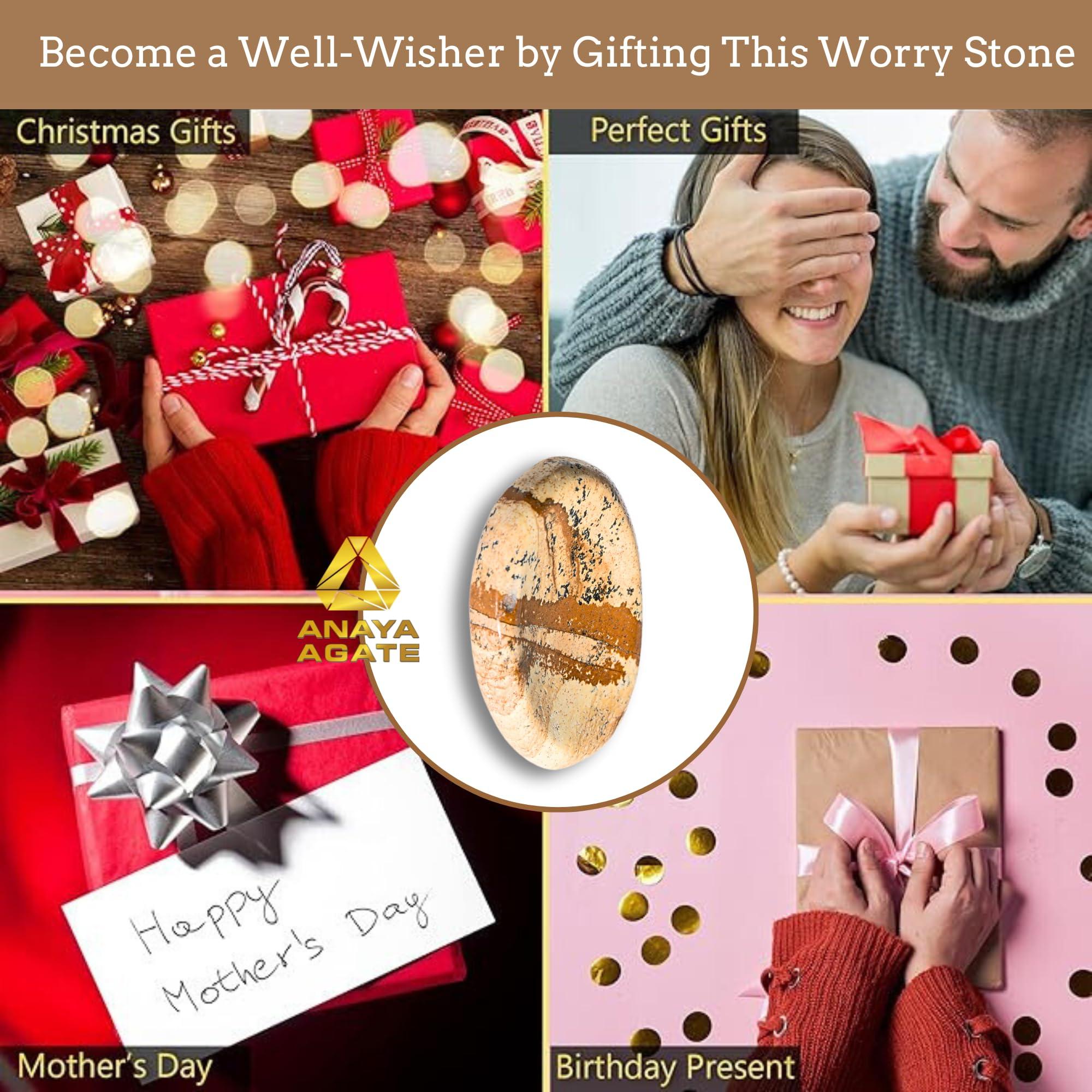 ANAYA AGATE Worry Stones Picture Jasper Crystal Thumb Worry Stone for Anguish, Stress Relaxing and Soothing Balance Stones for Meditation, Stress Relief Healing Stones and Crystals for Men and Women