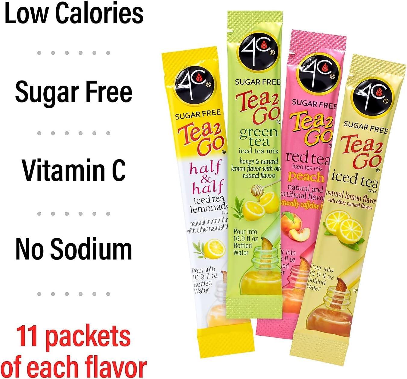 4C 4C Powder Drink Mix Packets, Iced Tea Variety 1 Pack, 44 Count, Singles Stix On the Go, Refreshing Sugar Free Water Flavorings