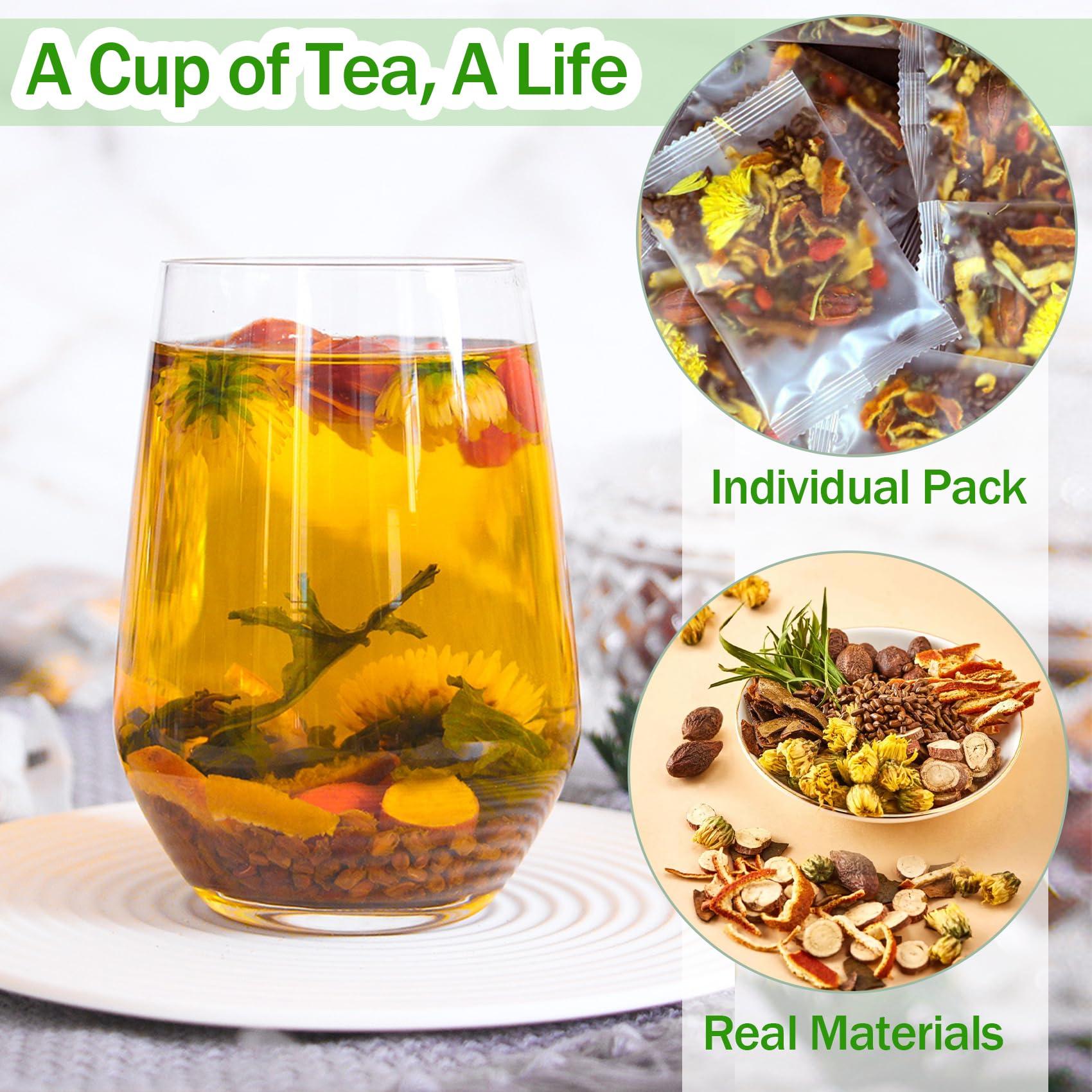 Rlvym Dandelion Wolfberry Tea, Kidneys & Liver Health, Seven Natural Herbal Ingredients Kidney Tea, Organic Dandelion Root Tea, Goji Berry Chrysanthemum Tea (144g, 12bags)