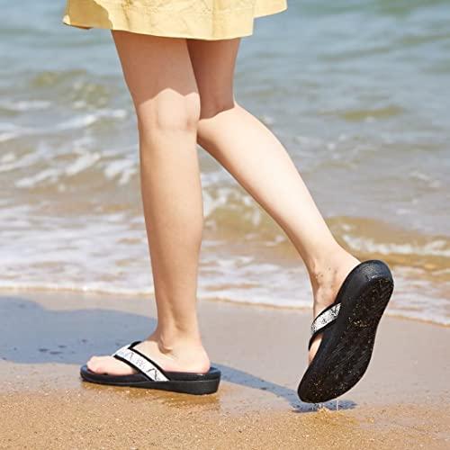 MEGNYA MEGNYA Orthotic Flip Flops for Women, Best Plantar Fasciitis Supportive Sandals for Flat Feet, Comfortable Women Walking Thong Flip Flop Sandals Black White Size 7