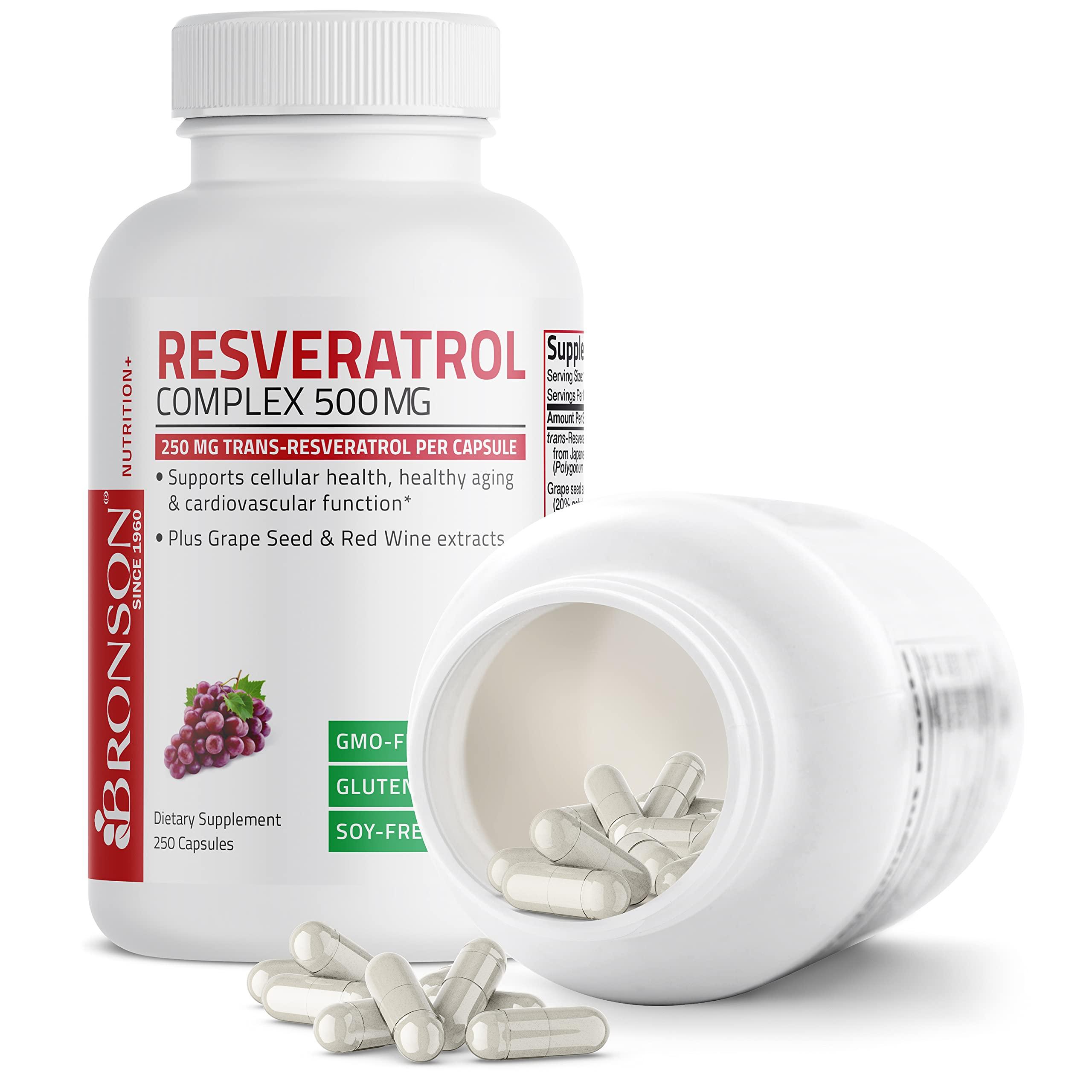 Bronson Bronson Resveratrol 500 Complex Standardized Trans-Resveratrol + Grape Seed & Red Wine Extract, 250 Capsules