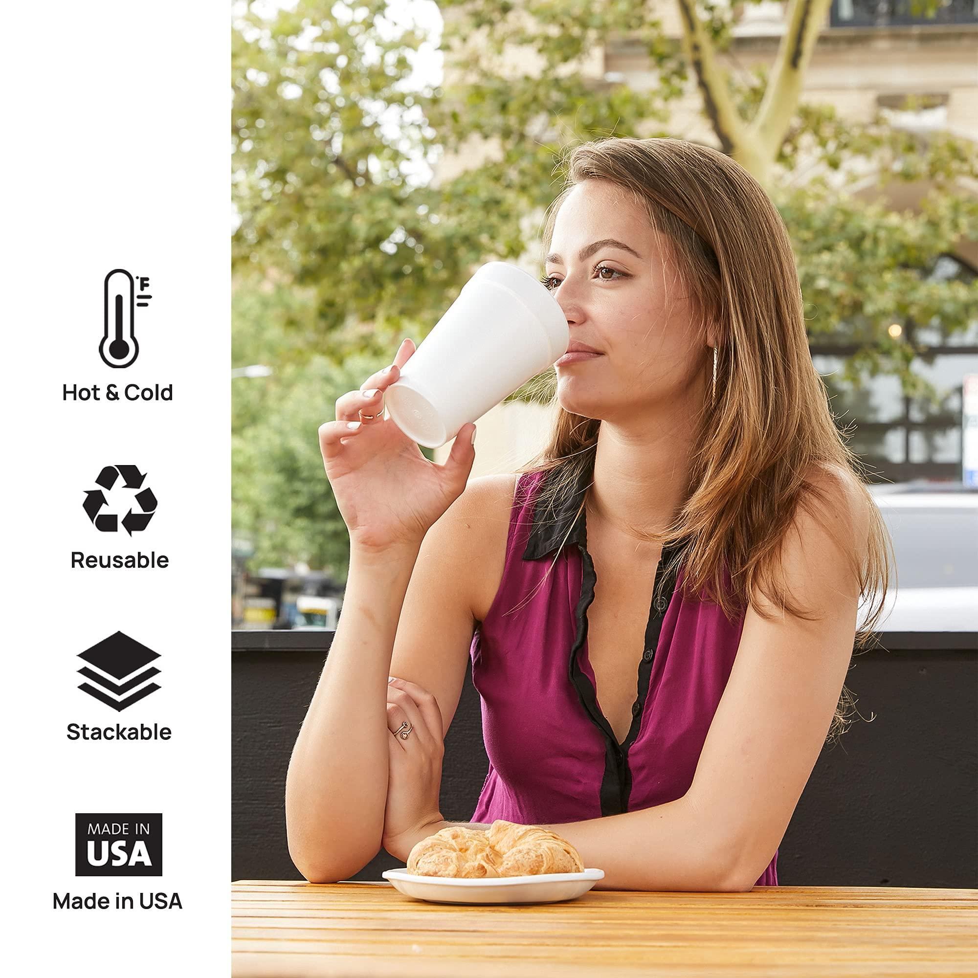 Shop Square 16 Oz Disposable Foam Cups (50 Pack), White Foam Cup Insulates Hot & Cold Beverages, Made in the USA, To-Go Cups - for Coffee, Tea, Hot Cocoa, Soup, Broth, Smoothie, Soda, Juice