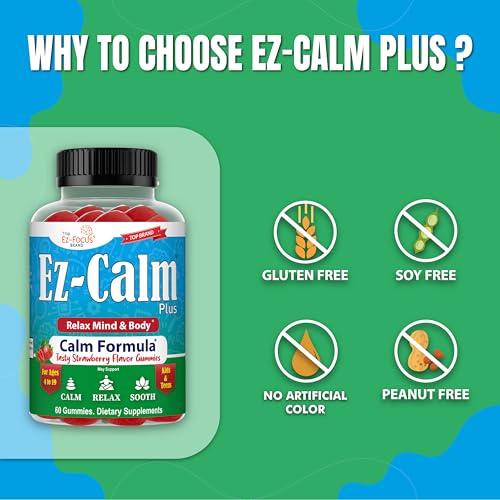 Ez-Focus Ez-Focus Organic Ashwagandha Gummies for Kids & Teens Calm & Focus Supplement with Ashwagandha Extract, Natural Calm Gummies for Kids, Sleep & Mood Support, Attention & Focus Vitamins- 60 Ct