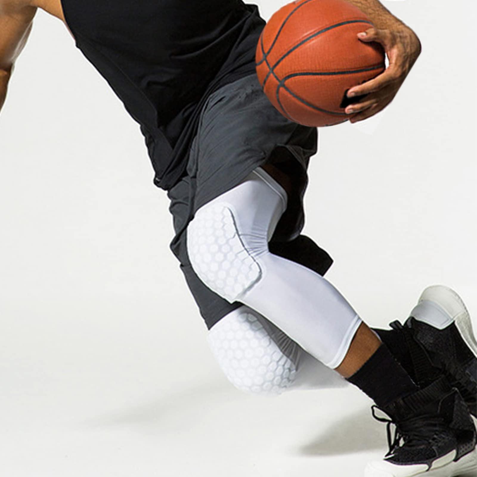 Laiiqi Laiiqi Compression Knee Pads Leg Sleeve, Hex Knee Pads for Basketball Honeycomb Anti Collision Knee Pads Long Kneepads Non-Slip Football Knee Pads for Youth Adult (A Pair White/S)