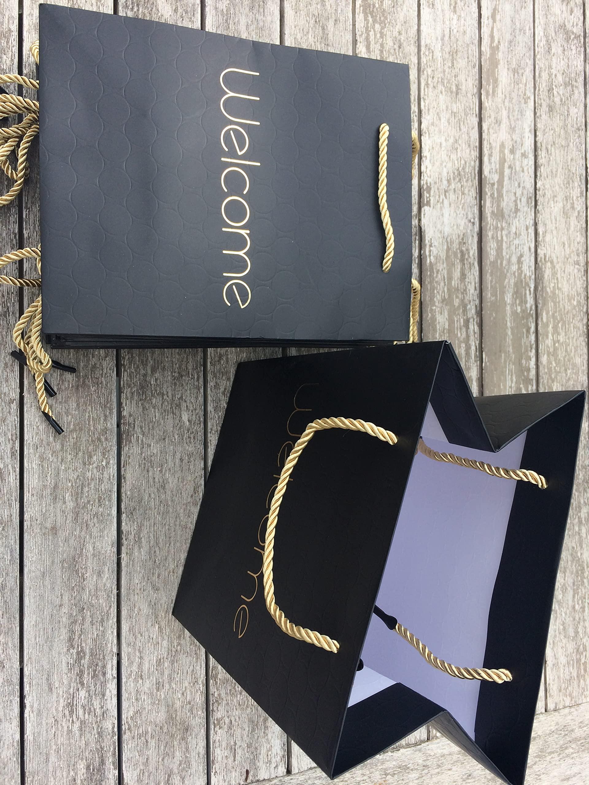 MODEENI MODEENI 50 Black Wedding Welcome Gift Bags with Handles Modern Gold Foil Medium Paper Luxury Shopping 8x5x10 Premium Paper Bags Quality Matte Modern Embossed Party Event Business For Hotel Guests (50
