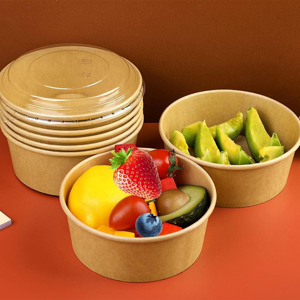Prgery 25OZ Paper Bowls, 50 Pack Paper Food Containers with Lids,Disposable Soup Bowls Bulk Party Supplies for Hot/Cold Food, Soup, Ice Cream or Takeout