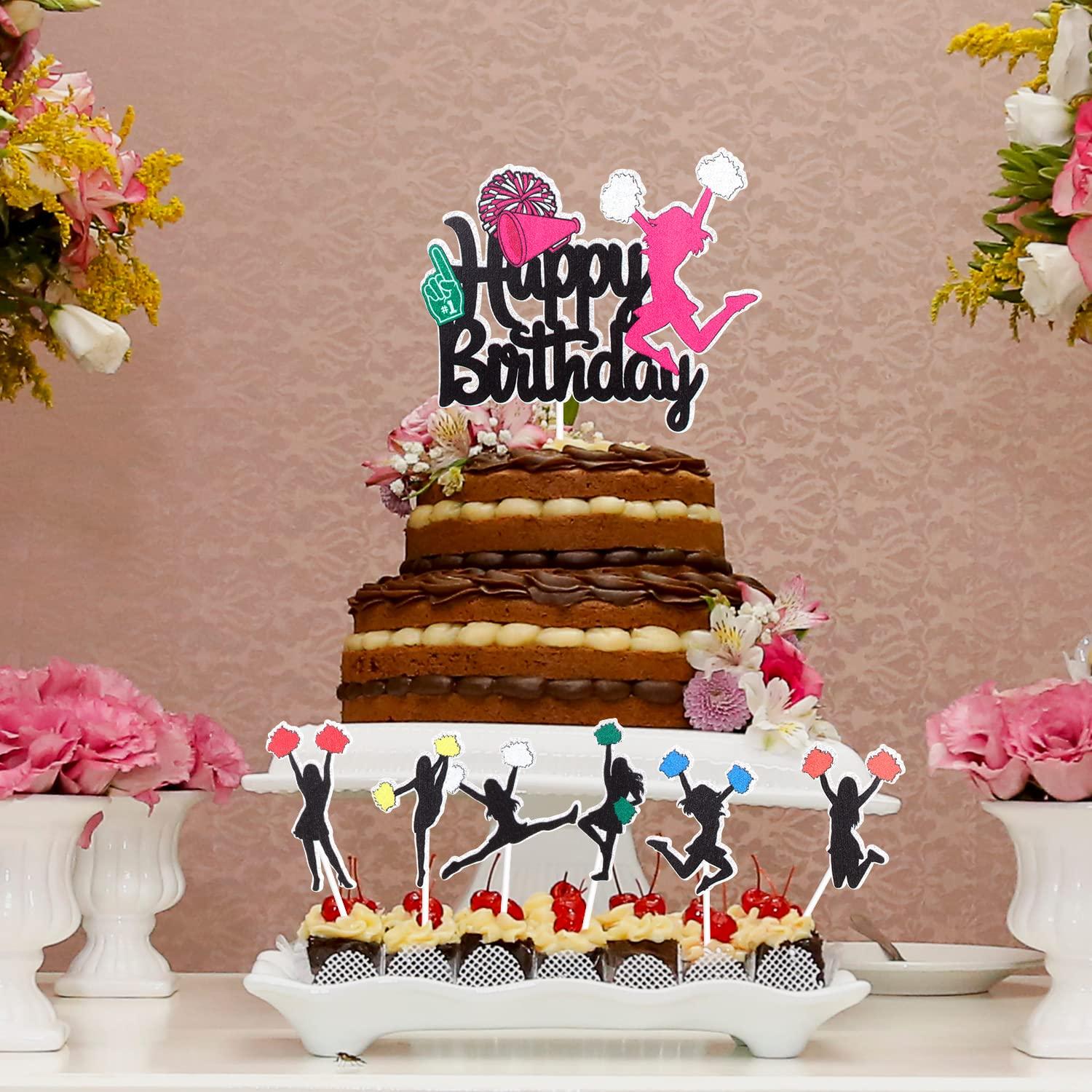 LHCING 7 pcs Cheerleader Happy Birthday Cake Topper - Cheerleading Game Girl\'s Cheer Dance Party Decorations - Gymnastics Birthday Party Supplies