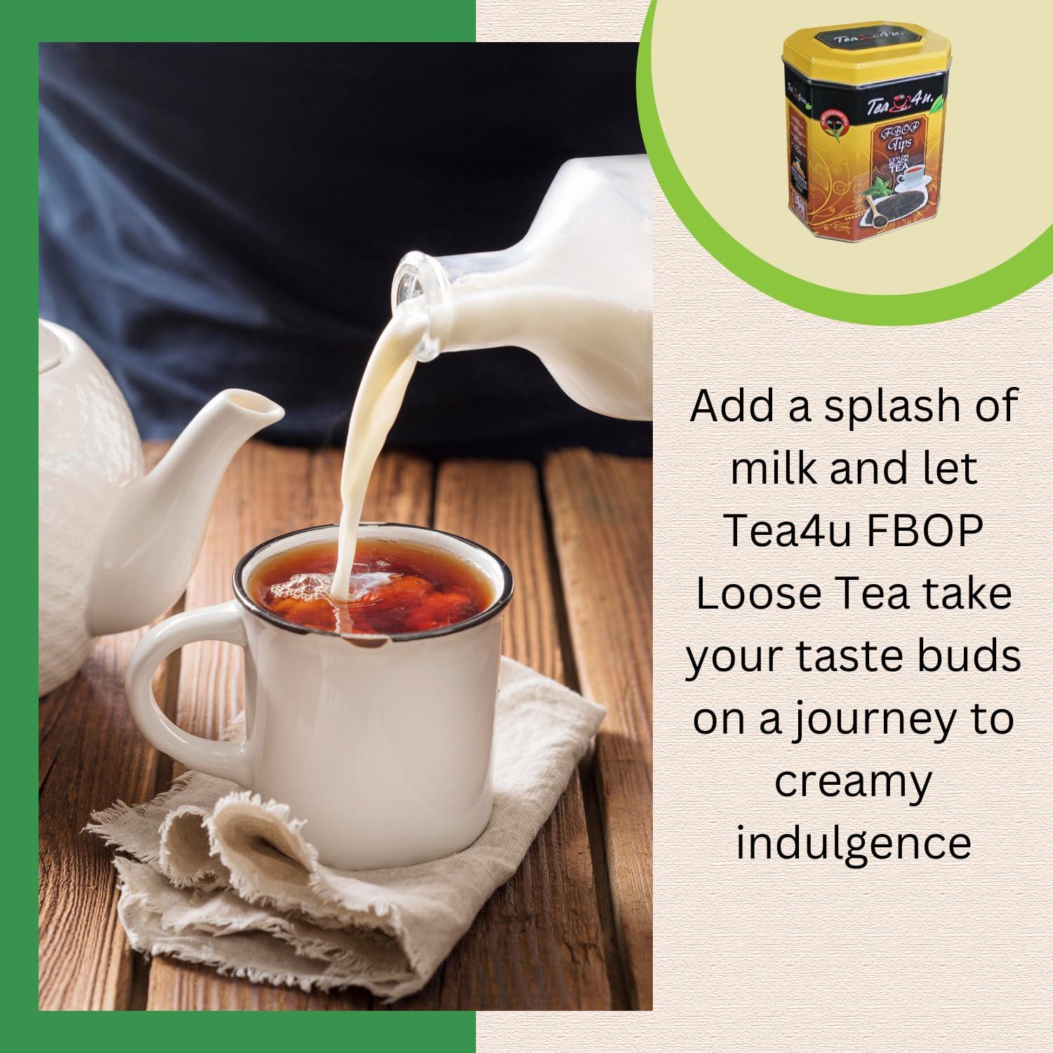 TEA 4U. BY ANVERALLY Tea4U FBOP Tips Loose Black Ceylon Tea, Fresh Handpicked Leaves with Metal Canister