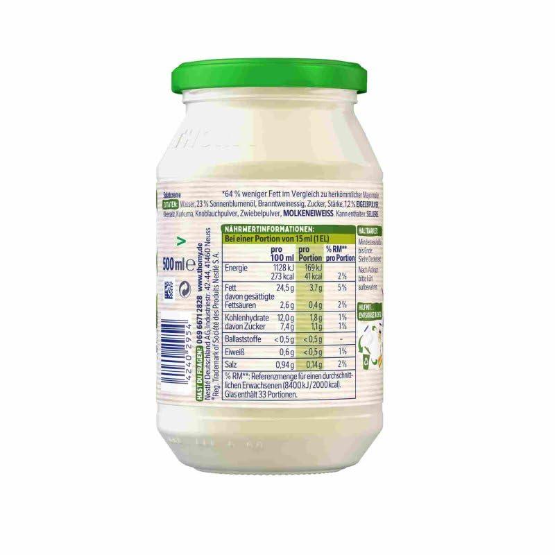 Thomy Thomy Light & Creamy Mayonnaise in Glass Jar, 250 ml, German Import