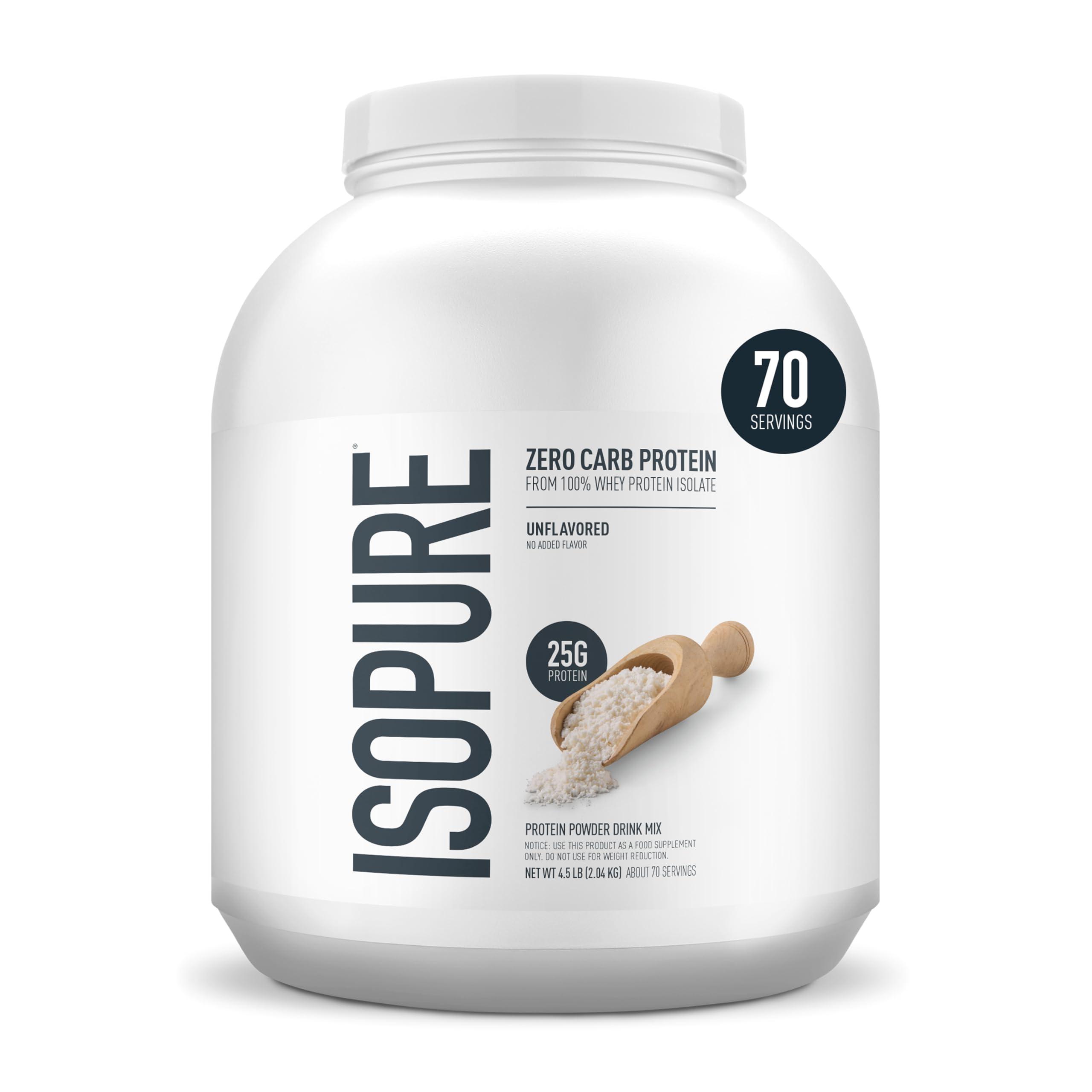 Isopure Isopure Zero Carb 100% Pure Whey Isolate Protein Powder, Lactose Free, Gluten Free, with Vitamins, Unflavored, 25g Protein Per Serving, 4.5 Lbs, 50 Servings