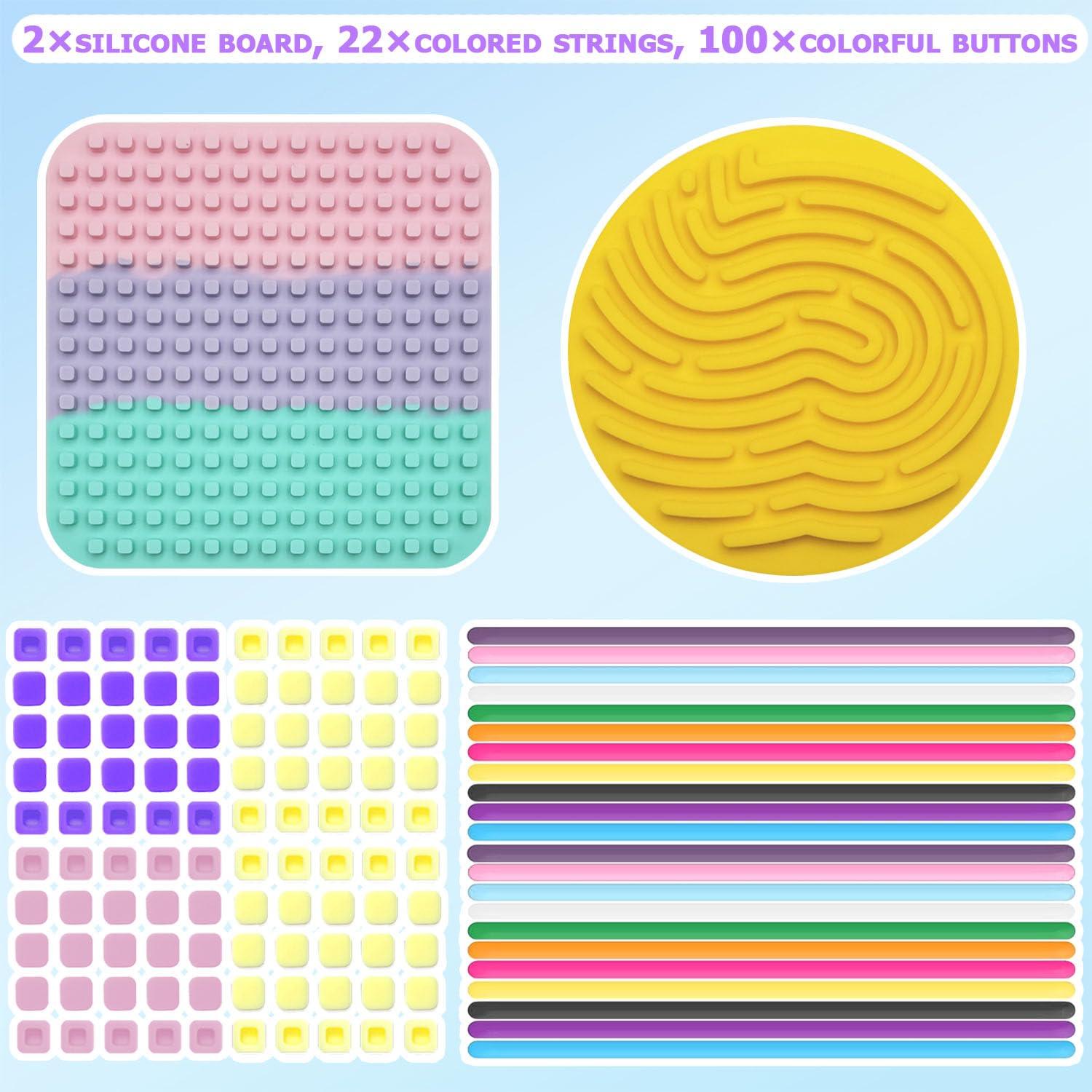 ZSFLZS 2 Pack Sensory Activity Board Silicone,Quiet Fidget Toys Calming Sensory Board,Sensory Toys for Kids with Autism,ADHD,Double-Side Silicone Fidget Toy for Stress Relief (Round Yellow + Square Colorful)