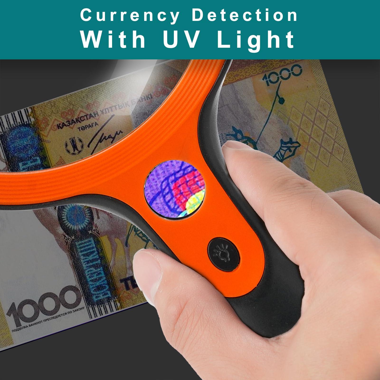 GABORISH Large Magnifying Glass with 37 LED Light, 10X 20X 45X Handheld Illuminated Lighted Magnifier for Seniors Reading, Inspection, Coins, Exploring Close Work