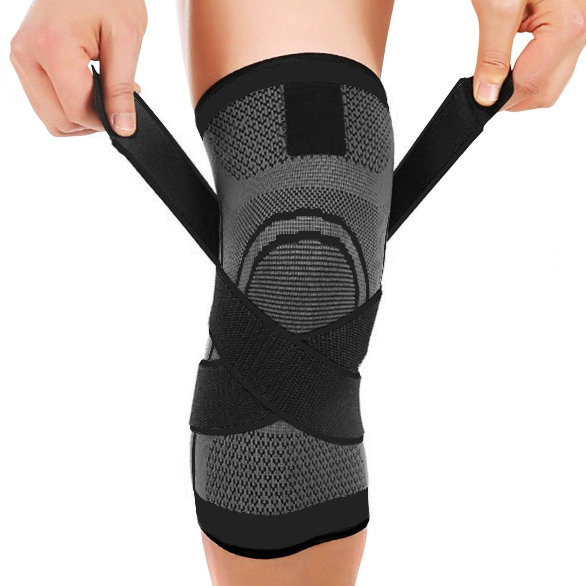 DCF DCF Compression Knee Sleeve with Adjustable Straps for Best Fit, Professional Knee Compression Sleeves Support for Knee Pain, Running, Work Out, Gym, Fitness, Weightlifting, 1-Pack