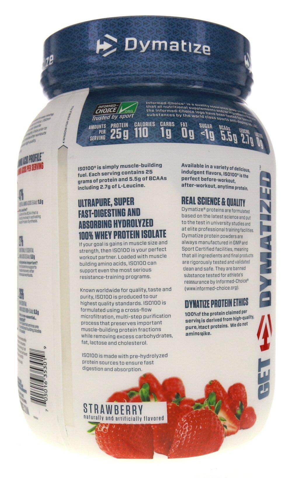 Dymatize Dymatize ISO 100 Whey Protein Powder with Hydrolyzed Whey Isolate, Strawberry, 25.6 Ounce