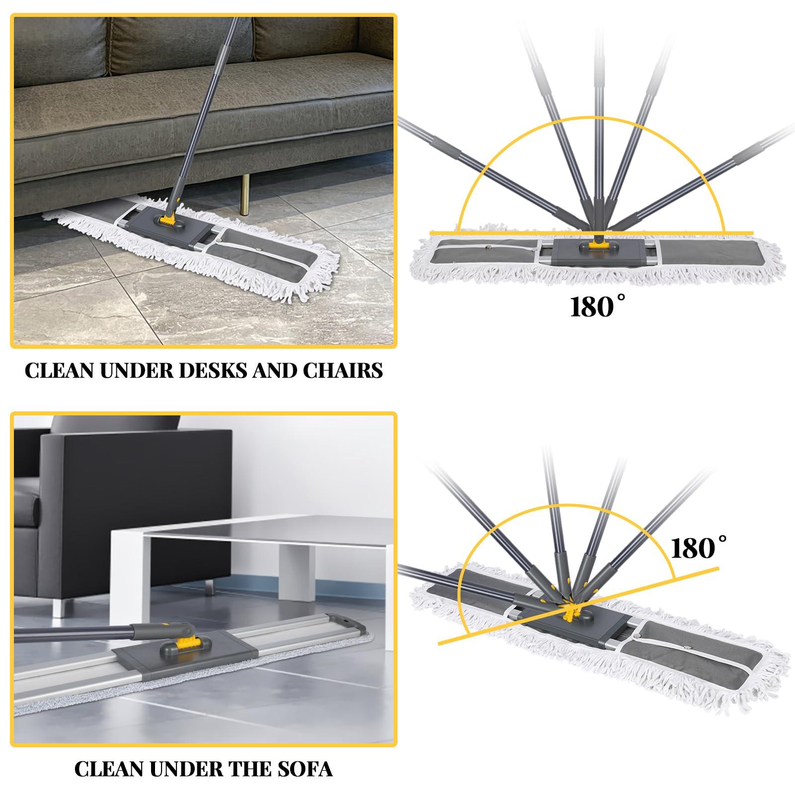 Masthome Masthome 60\" Adjustable Commercial Dust Mop | Heavy Duty Industrial Floor Mop with 1 Cotton & 2 Microfiber Pads | for Hardwood, Tile, Marble & Vinyl Floors Cleaning