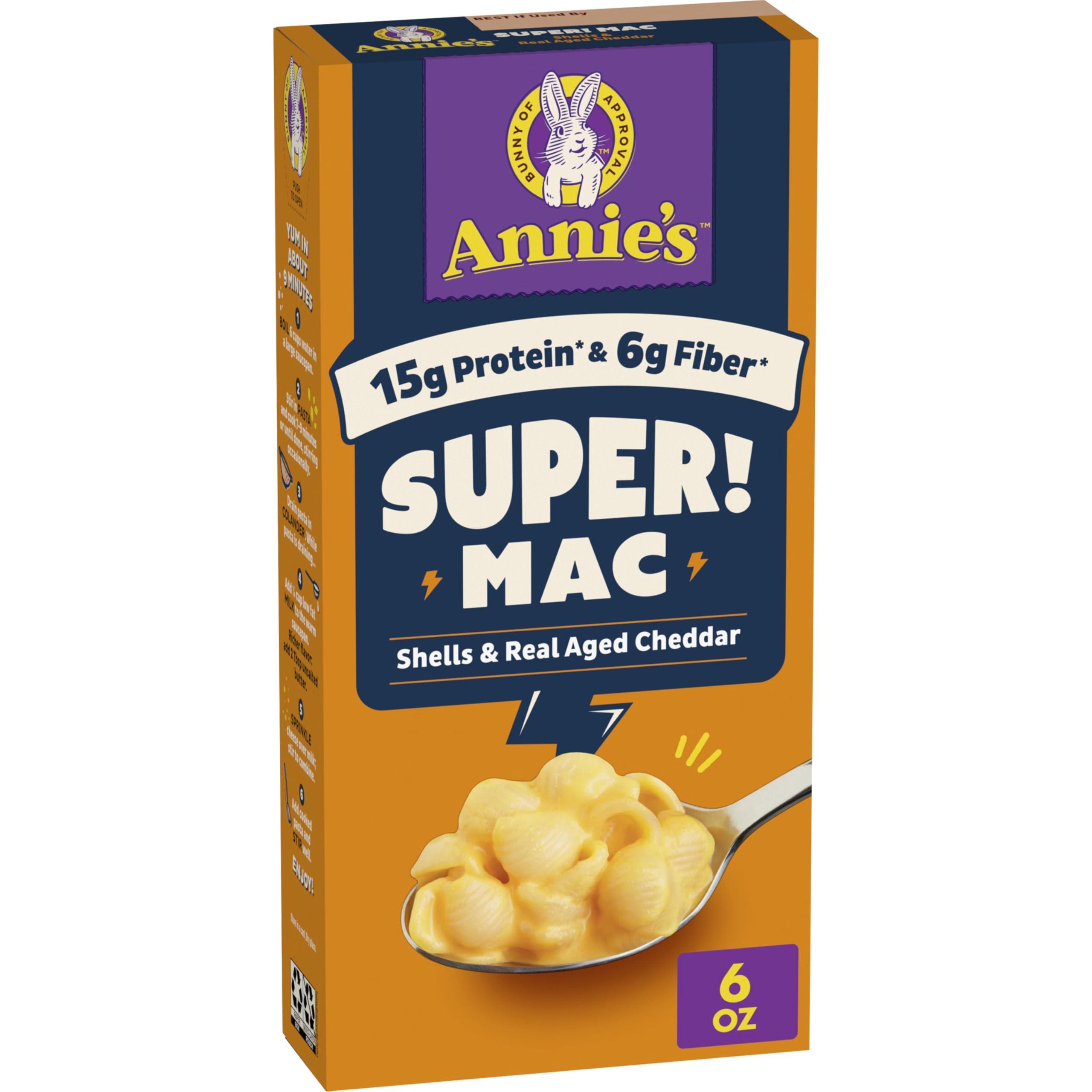 Annies Annie\'s Super! Mac, Protein Macaroni And Cheese Dinner, Shells & Real Aged Cheddar, 6 oz.