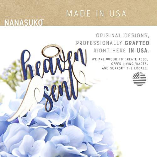 NANASUKO NANASUKO Cake Topper - heaven sent - Double Sided Navy Glitter with White Opal wings - Premium quality Made in USA
