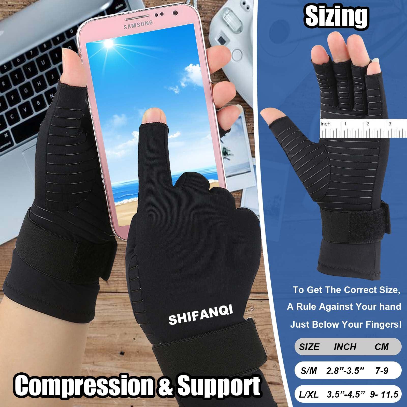 SHIFANQI 2 Pairs Copper Arthritis Compression Gloves Women Men for Carpal Tunnel, RSI, Joint Pain, Swelling, Tendonitis Relief, Fingerless Arthritis Gloves for Computer Typing, Work, Sleeping (SMALL/MEDIUM)