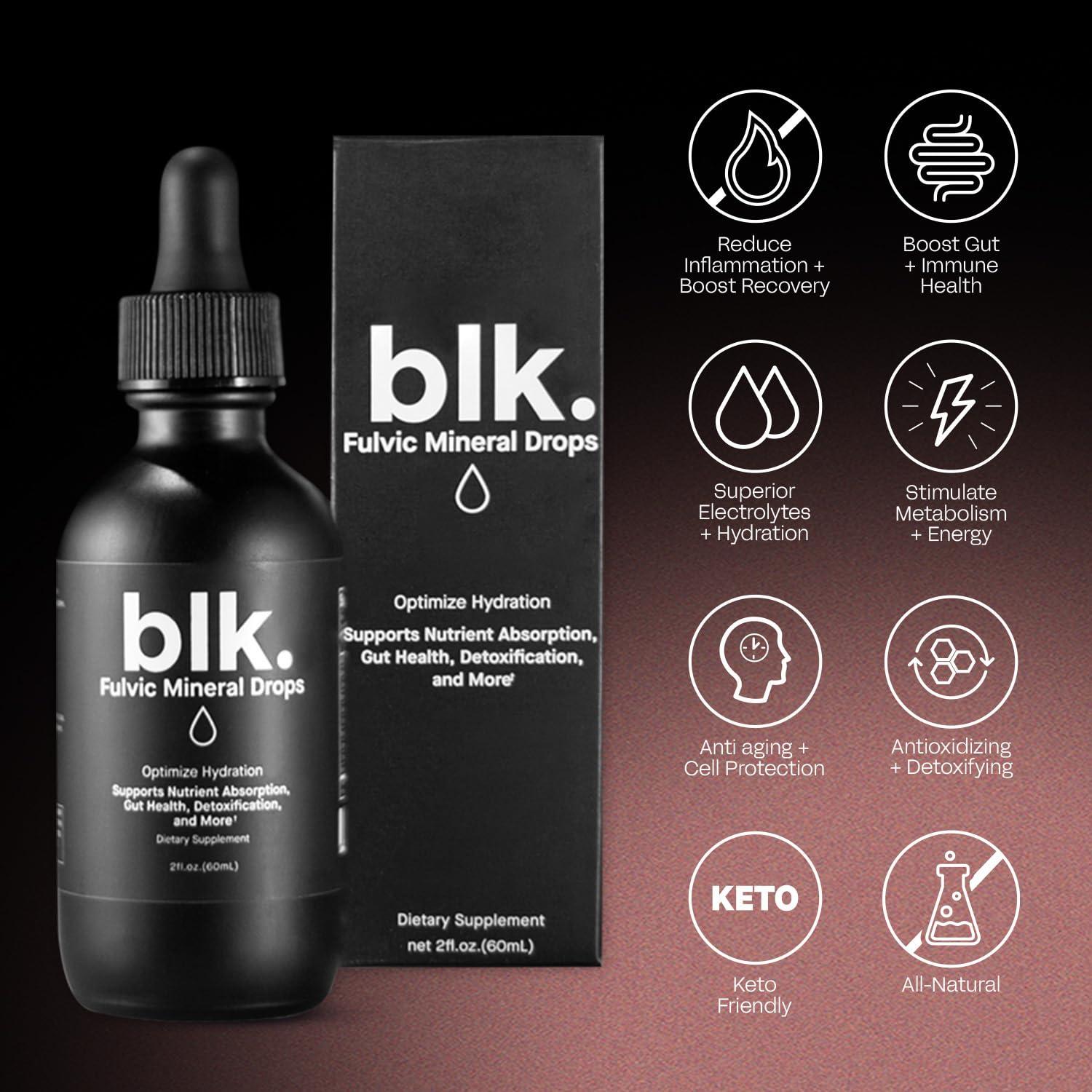 blk. blk. PH 8+ Natural Mineral Alkaline Water Drops Electrolyte Infused with Fulvic and Amino Acids, Zero Sugar, 2oz., 2-Pack
