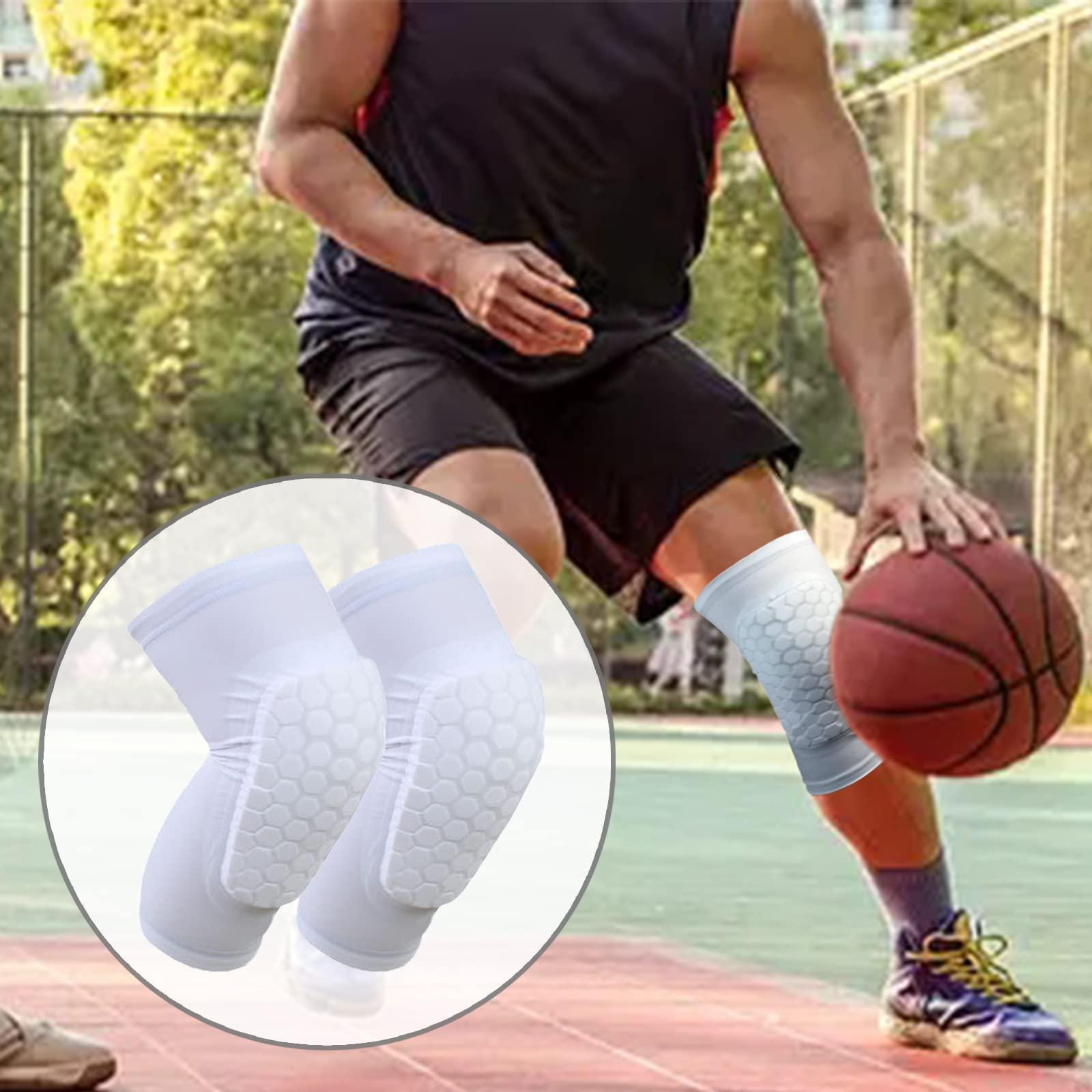 Laiiqi Knee Compression Pads,Basketball Knee Pads with Honeycomb Padding, Breathable and Non-Slip Knee Pads for Volleyball Gym Running Workout Sports, Hex Knee Pads Sleeves for Men and Women S (A Pair White)