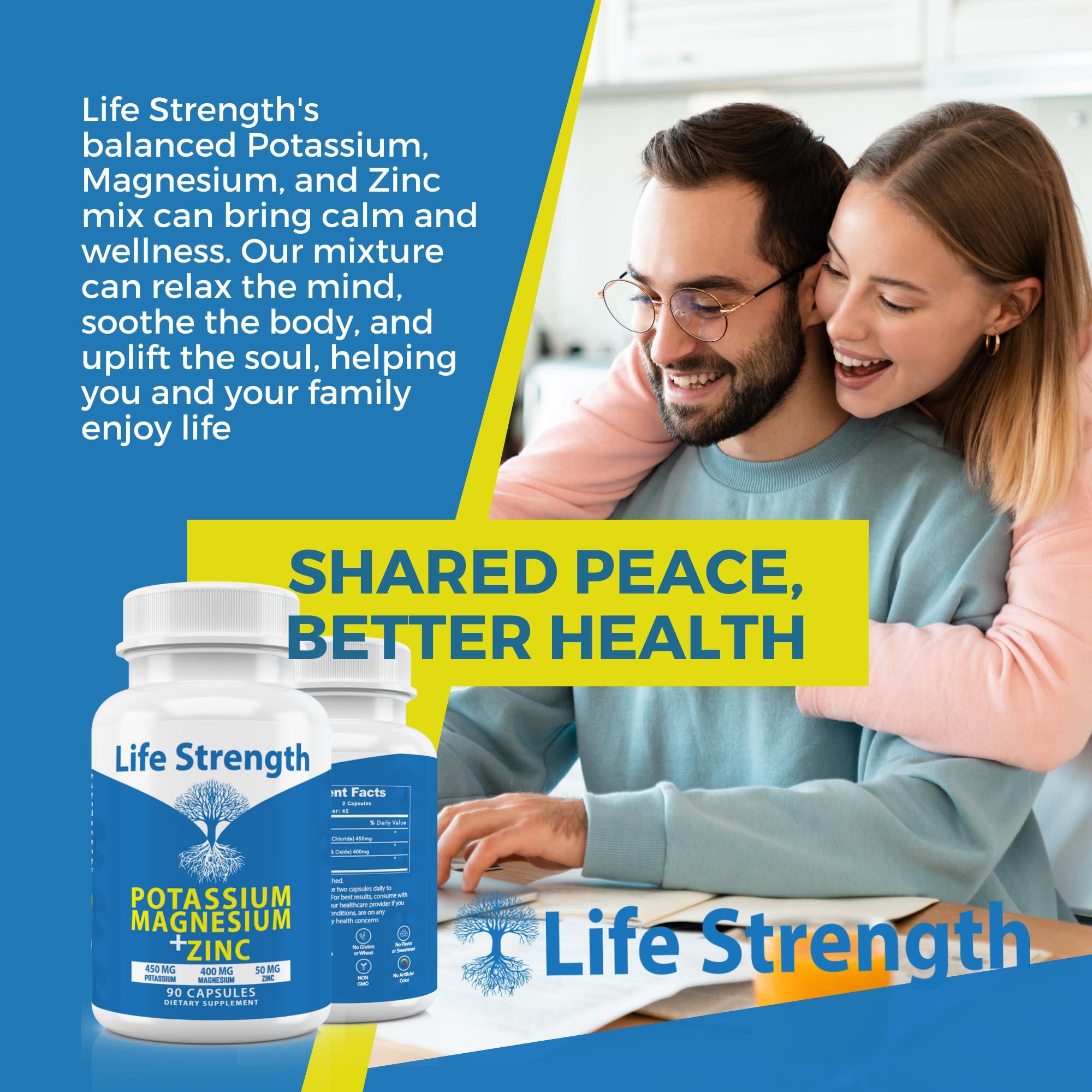 LifeStrength Life Strength Magnesium Potassium Supplements + Zinc 90 Capsules for Vascular Health High Absorption Vegan, Natural ingredients Supplement for Leg Cramps and Sleep