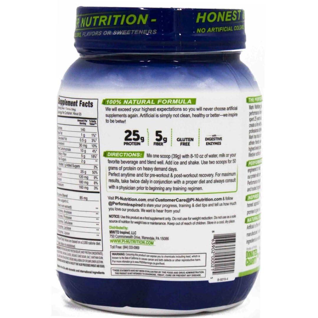 PERFORMANCE INSPIRED PERFORMANCE INSPIRED Nutrition WHEY Protein Powder - All Natural - 25G - Contains BCAAs - Digestive Enzymes - Fiber Packed - Natural Vanilla - 2lb