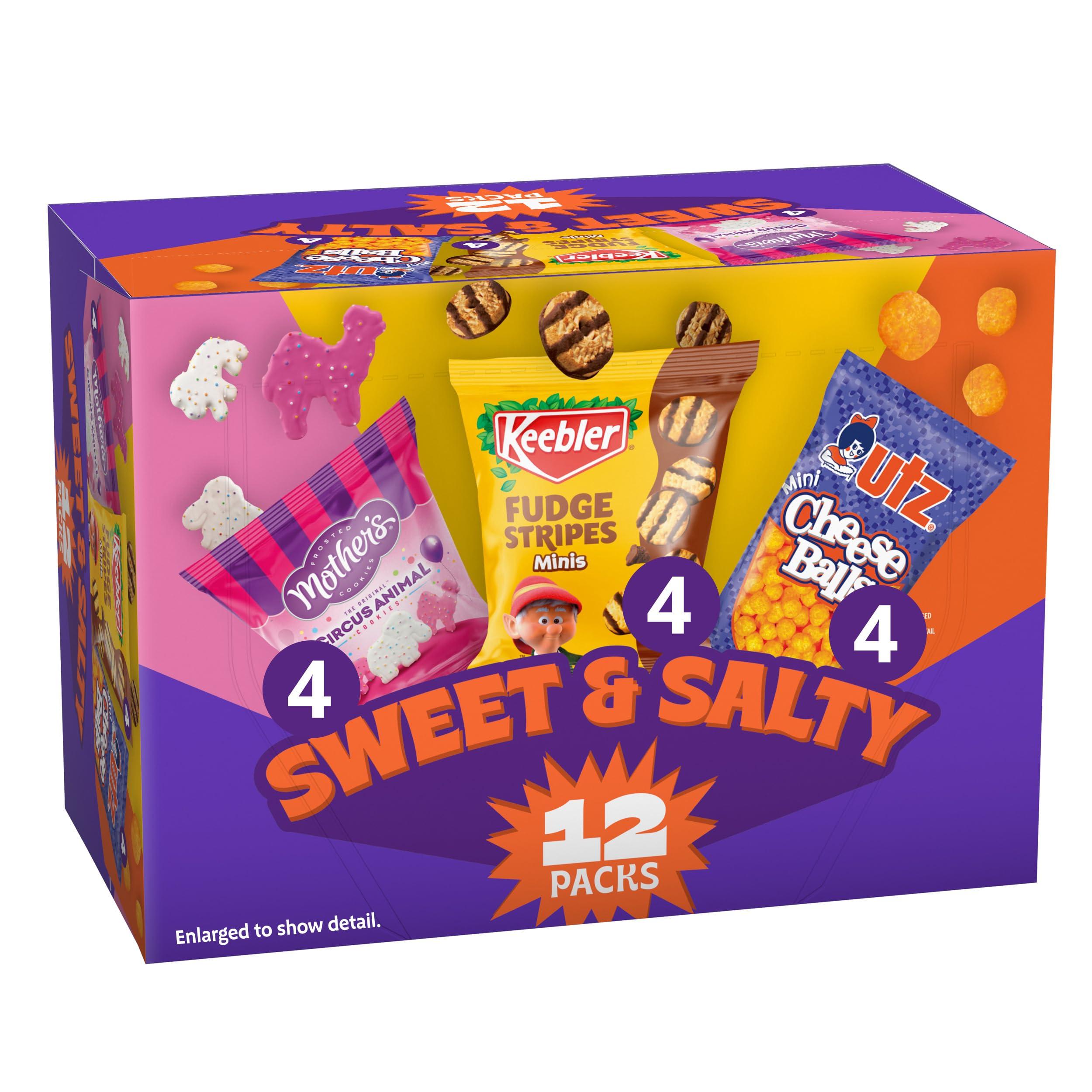 Keebler Keebler Sweet & Salty Mix, Keebler Fudge Stripes, Mother\'s Circus Animals, Utz Mini Cheese Balls, 1 Oz. (Pack of 12)