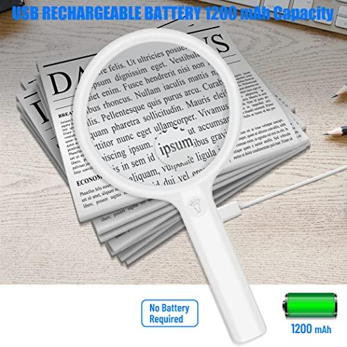 Nazano Magnifying Glass with Light, Handheld Illuminated Lighted Magnifying Glass with 20Leds, 3 Light Modes & Rechargeable USB Magnifier Seniors, Reading, Macular Degeneration, Exploring, Coins (White)