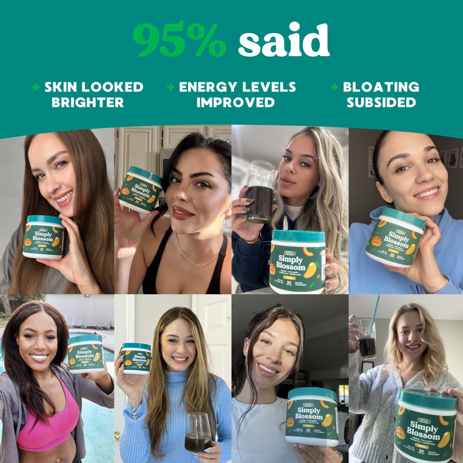 Simply Nature's Promise Simply Blossom Nutrition Daily Greens & Superfood Powder + Collagen + Probiotics for Women's Digestive Health & Bloating Relief. Help Your Health Bloom - 30 Day Supply - Mango