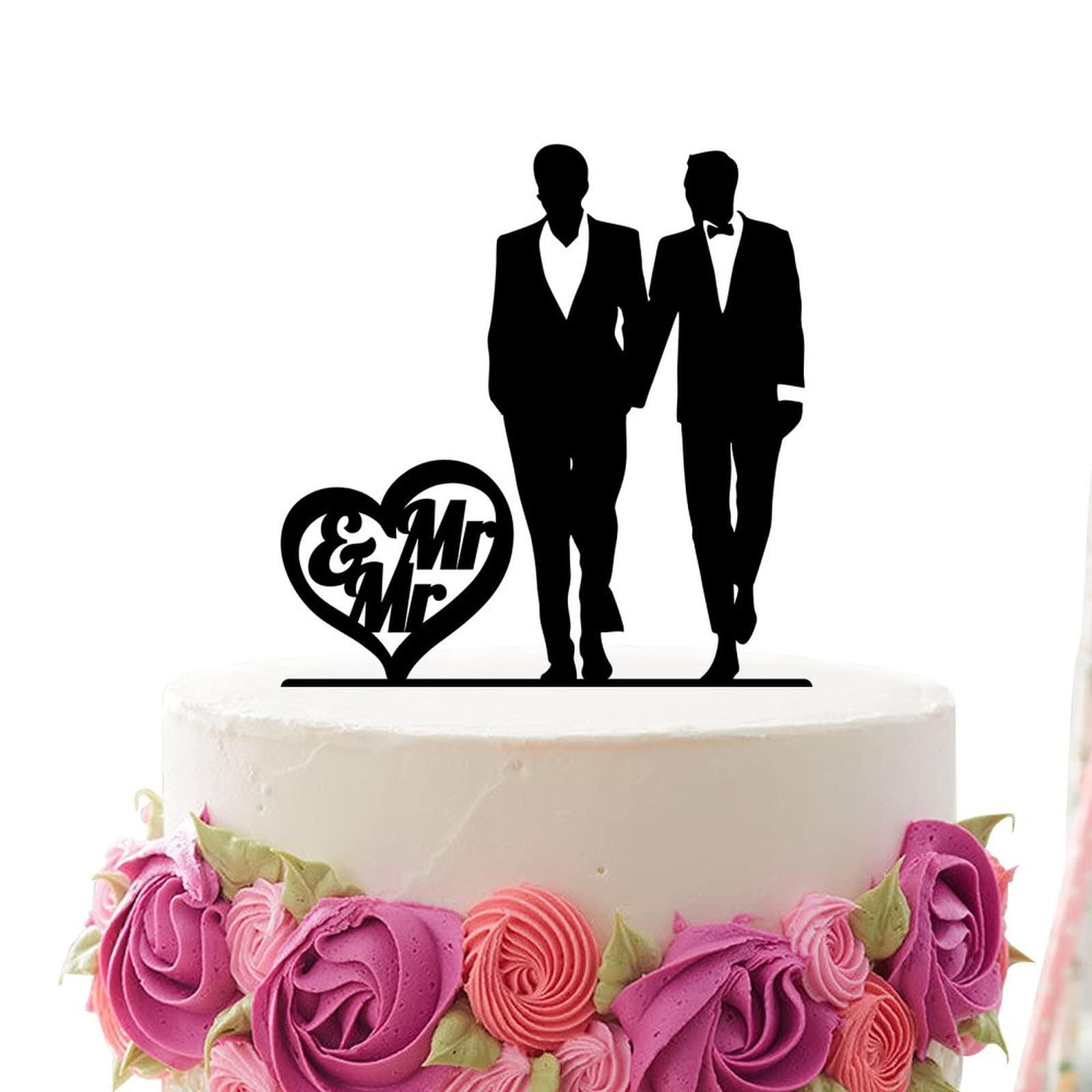 JuneLucky JuneLucky Personalized Mr & Mr Wedding Cake Topper,Gays Wedding Cake Topper,Cake Topper with Customized Last Name and Date for Wedding Anniversary Engagement Party Supplies,Acrylic