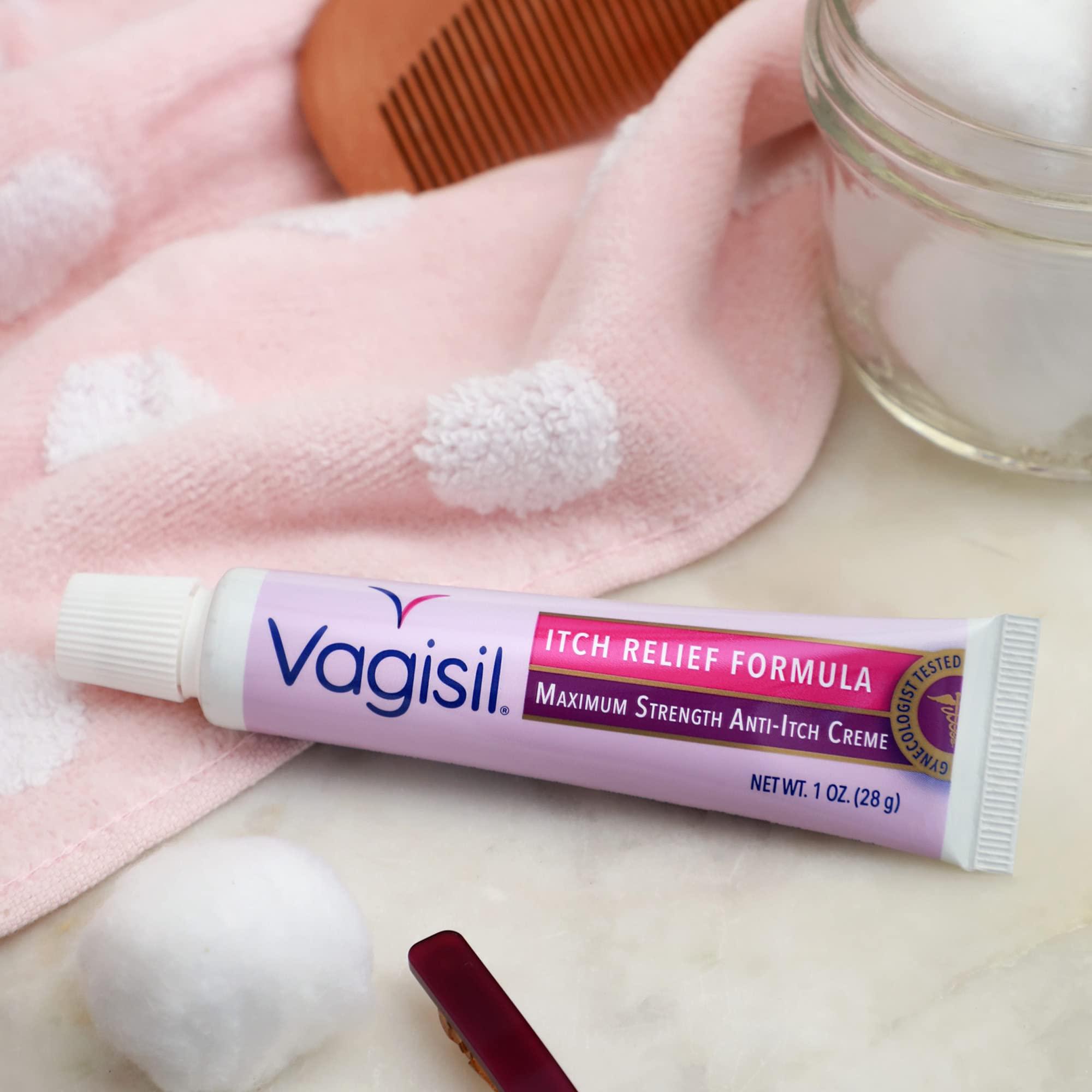 Vagisil Vagisil Maximum Strength Feminine Anti-Itch Cream with Benzocaine for Women, Helps Relieve Yeast Infection Irritation, Gynecologist Tested, Fast-Acting, Soothes and Cools Skin, 1 oz (Pack of 2)