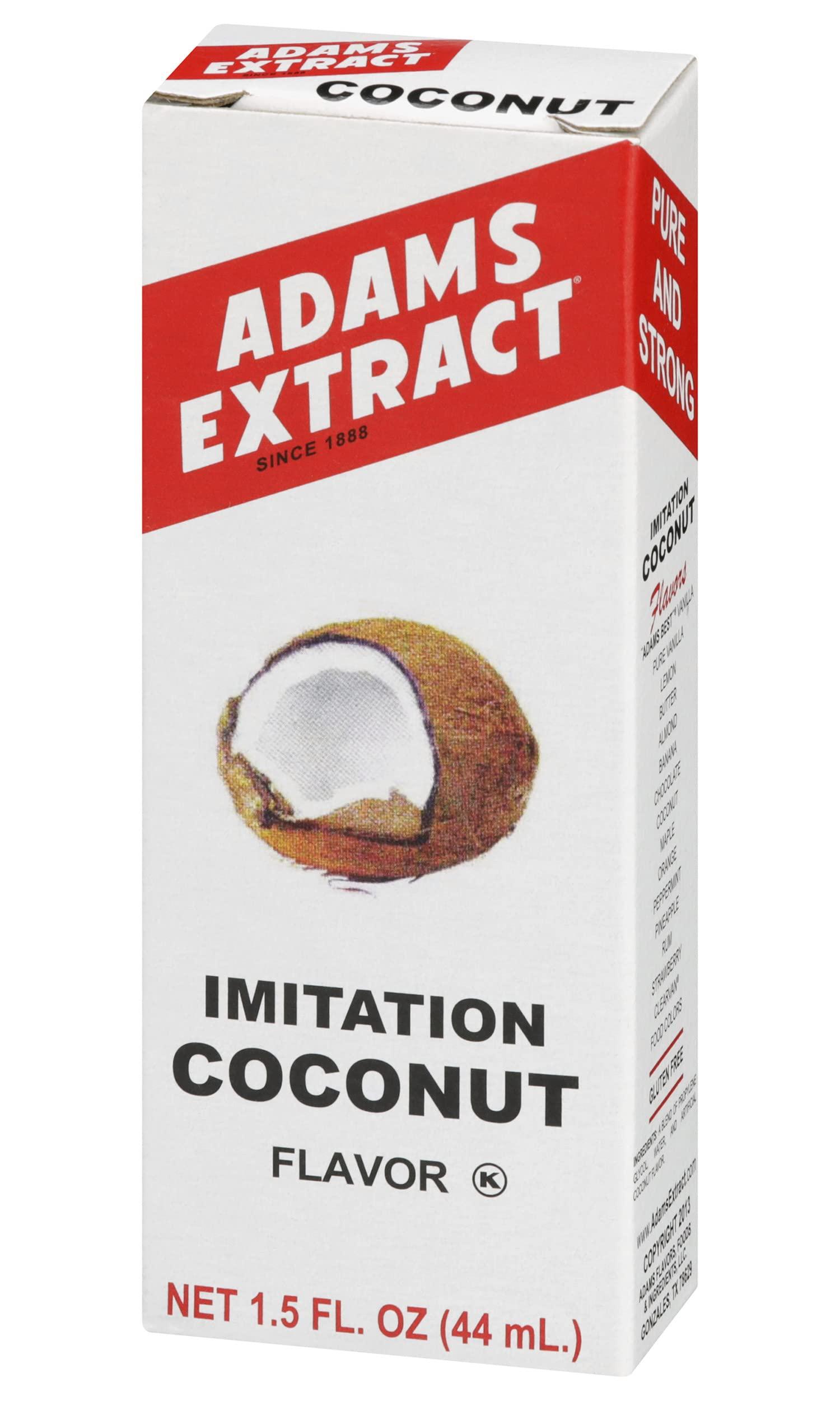 Adams Extract Adams Extract Imitation Coconut Flavor, Extra Strength, Gluten Free, 1.5 FL OZ Glass Bottle (Pack of 1)