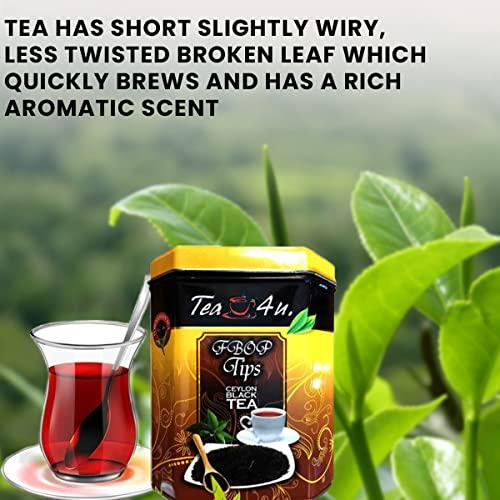 TEA 4U. BY ANVERALLY Tea4U FBOP Tips Loose Black Ceylon Tea, Fresh Handpicked Leaves with Metal Canister