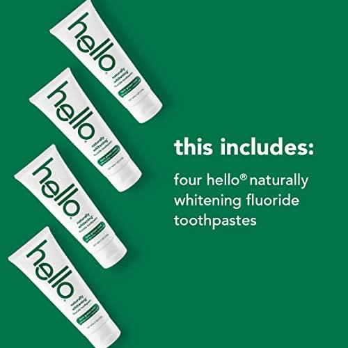hello Hello Naturally Whitening Fluoride Toothpaste, Farm Grown Mint, Vegan, SLS Free, Gluten Free, Peroxide Free, 4.7 Ounce (Pack of 4)