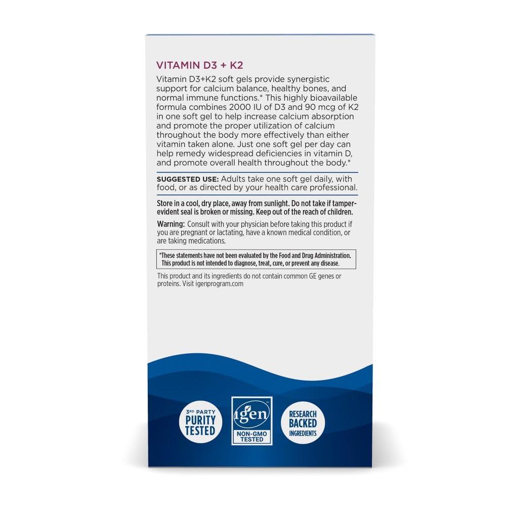 Nordic Naturals Nordic Naturals Vitamin D3 + K2, Orange Taste - 60 Soft Gels - Synergistic Support for Bones, Immune Function & Calcium Balance - Non-GMO - 60 Servings