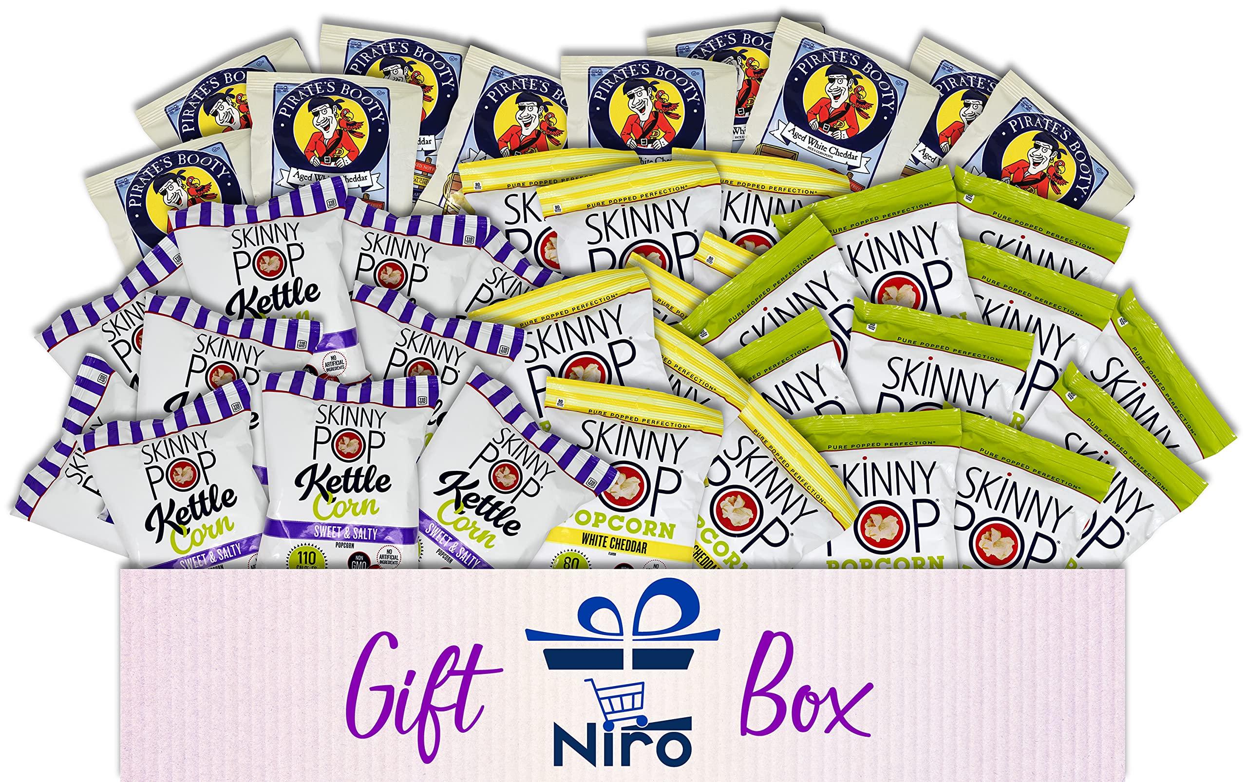 Niro Niro Assortment | Bulk Popcorn, Skinny Pop & Pirate\'s Booty Snack Pack 40 Pack Variety Kit with 4 Delicious Flavors | Individual Popcorn Bags