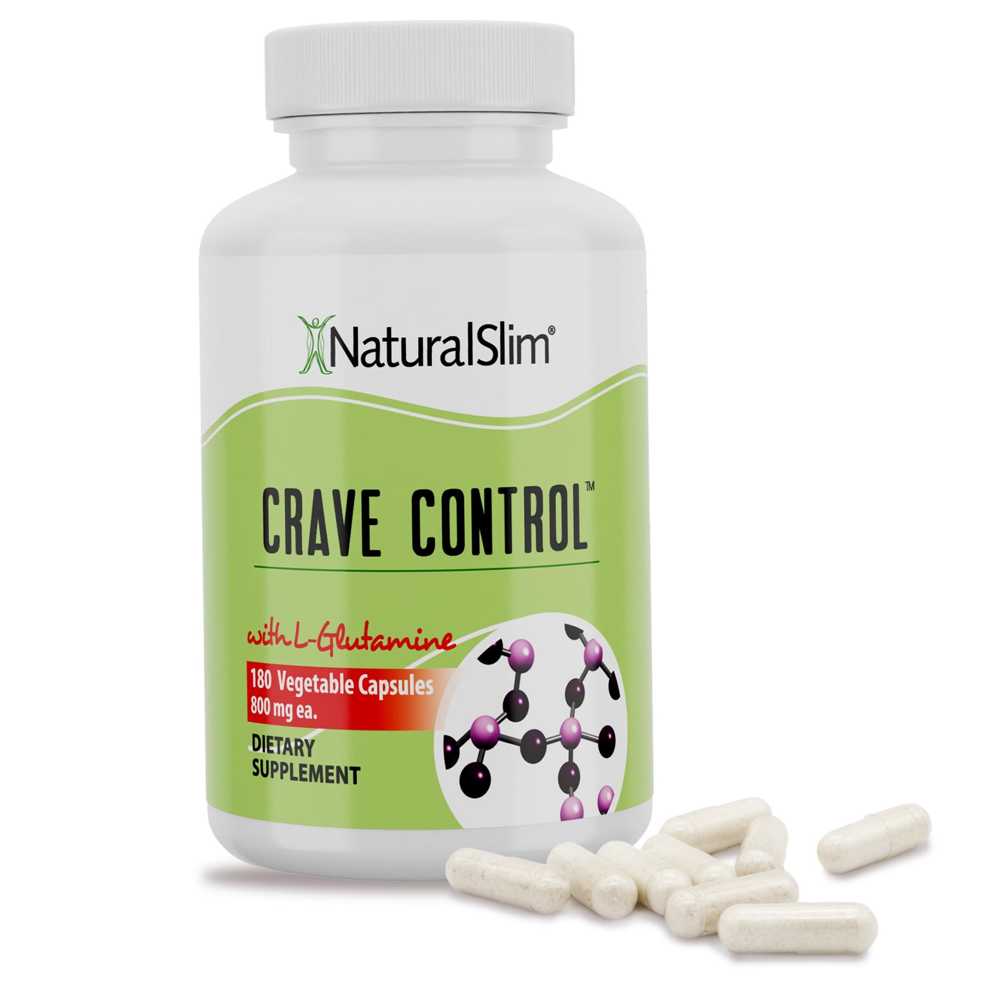 NaturalSlim NaturalSlim Crave Control Craving Suppressant, Curb Appetite & Sugar Craving Blocker Supplement - Energy & Metabolism Booster with L glutamine & Thiamine B Complex - 180 Vegetable Capsules